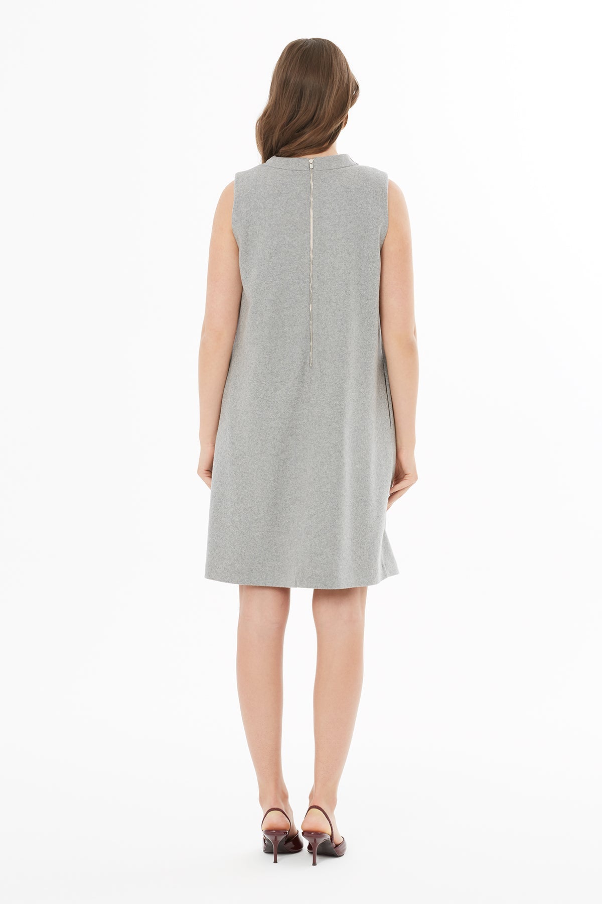 Grey Sleeveless Short Dress with Beadwork