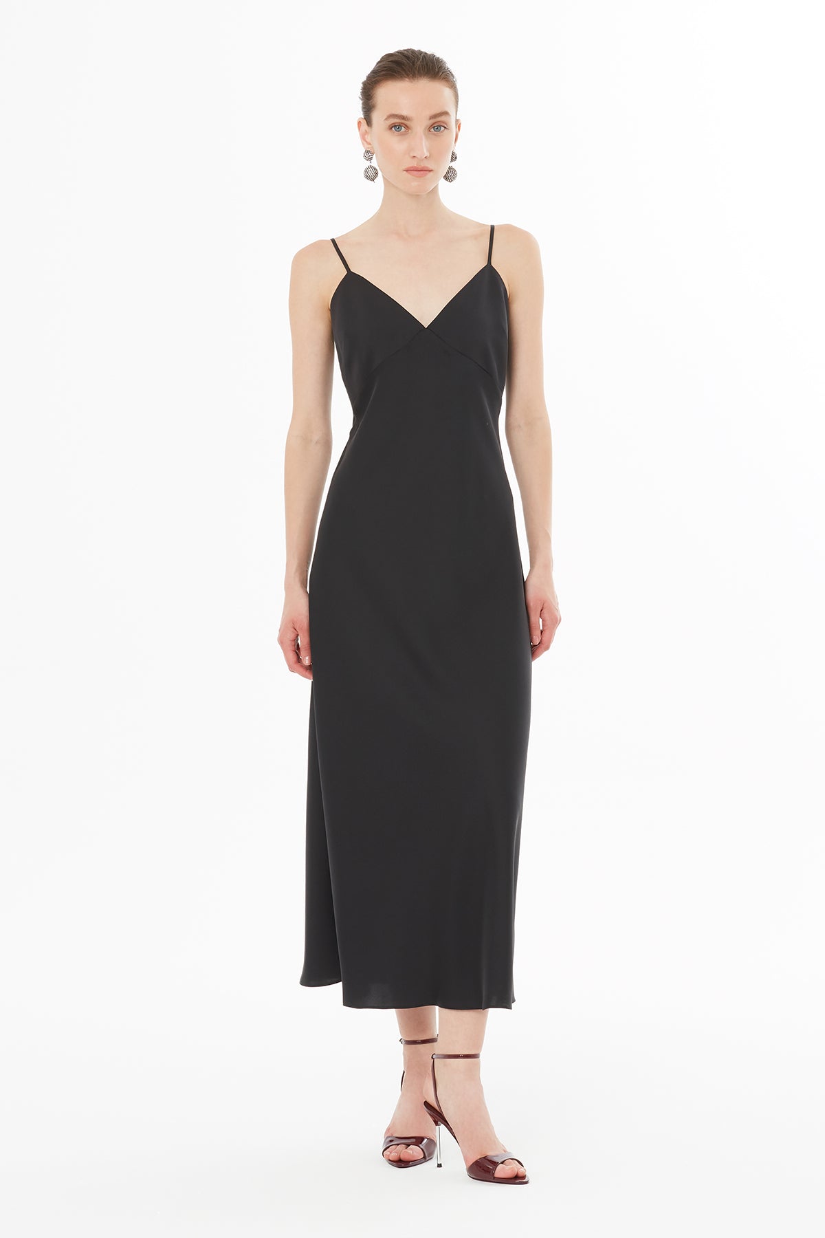 Black Sleeveless V-Neck Midi Dress