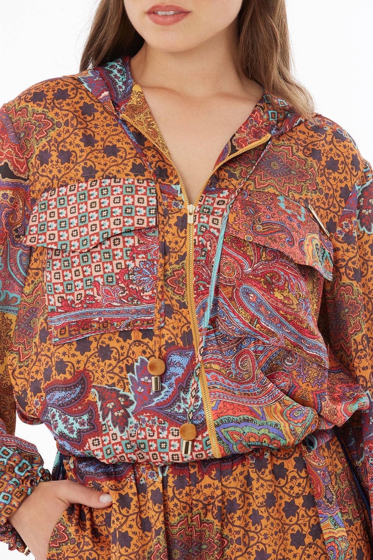 Printed Jacket with Elastic Waist