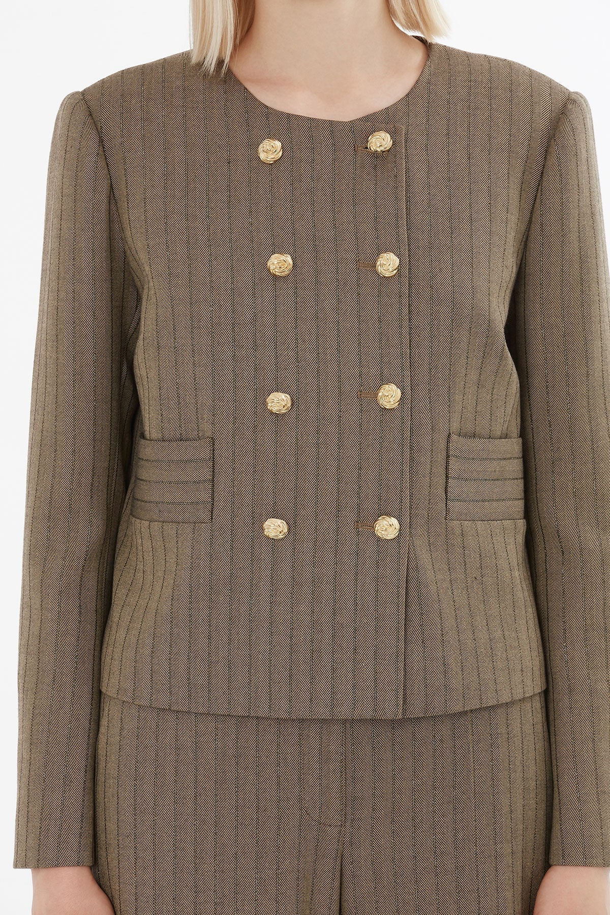 Brown Mono-Closure Jacket Suit