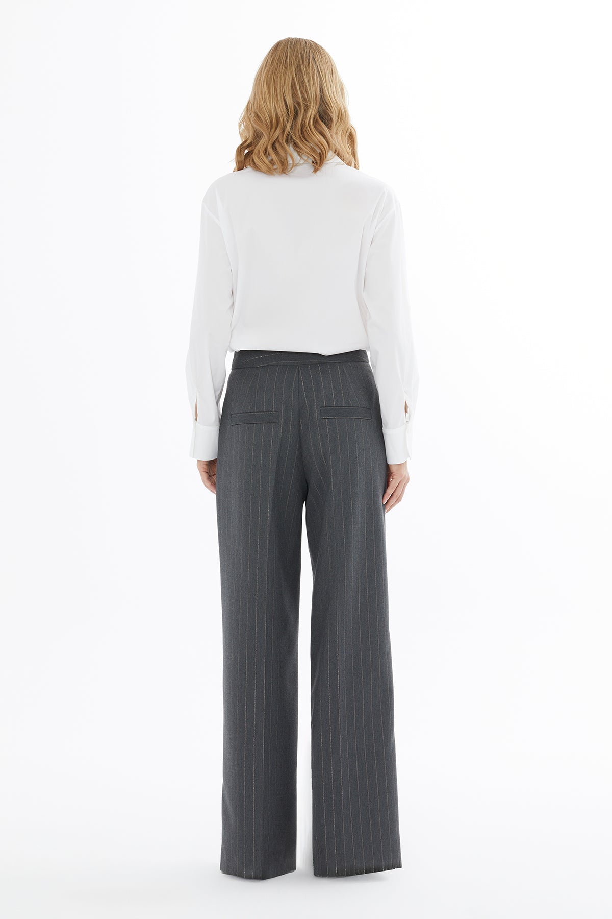 Grey Striped Trousers with Pockets