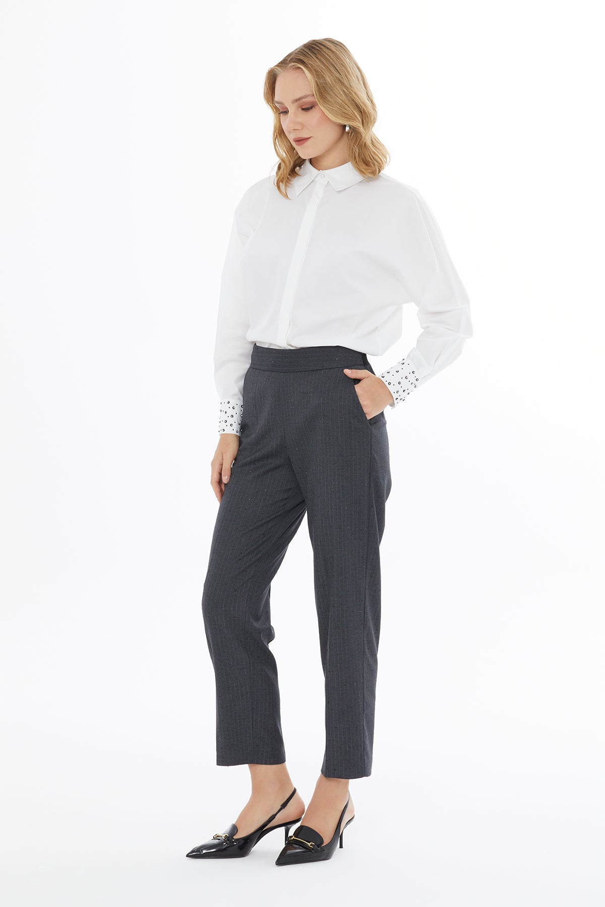 Grey Ankle-Length Trousers