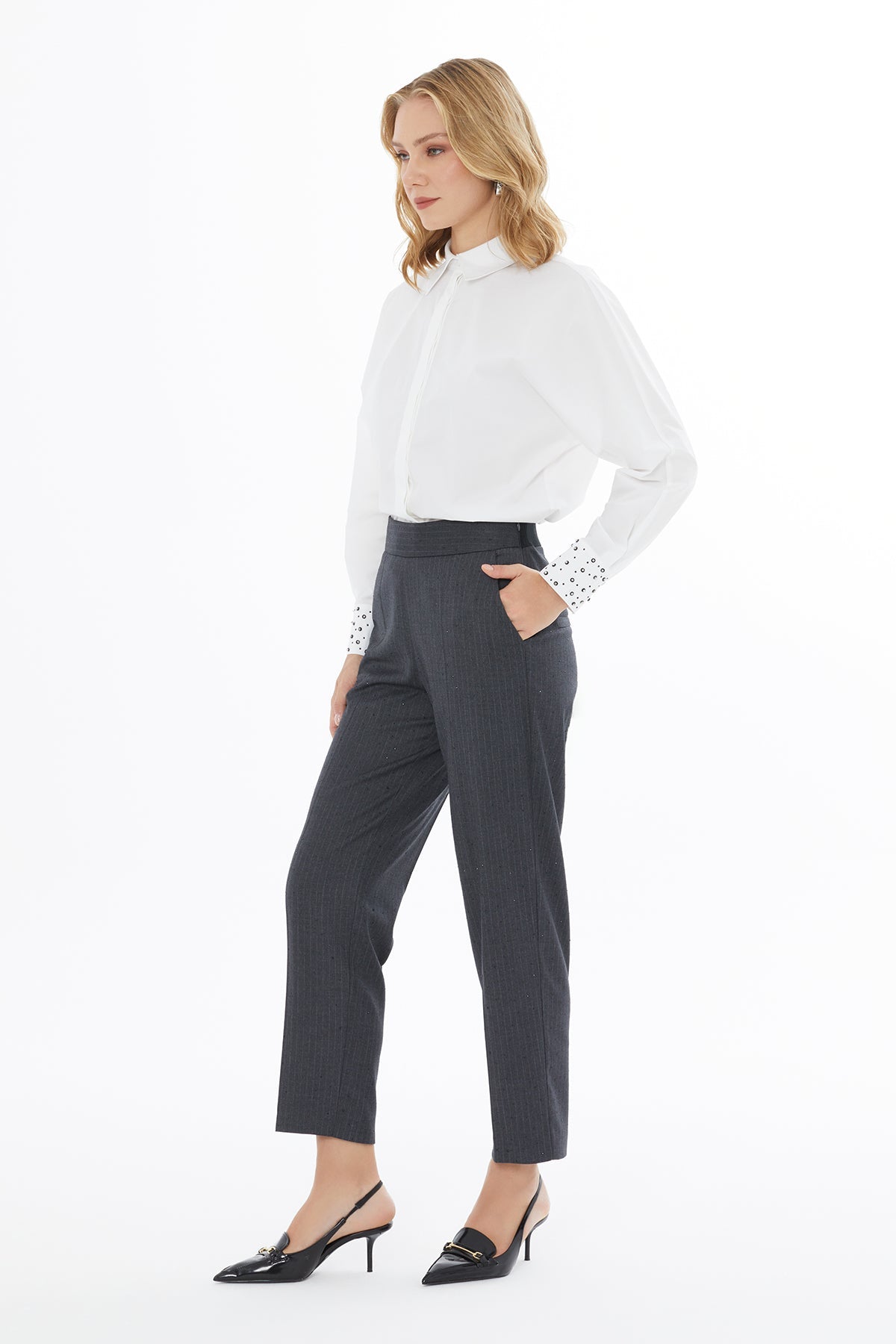 Grey Ankle-Length Trousers
