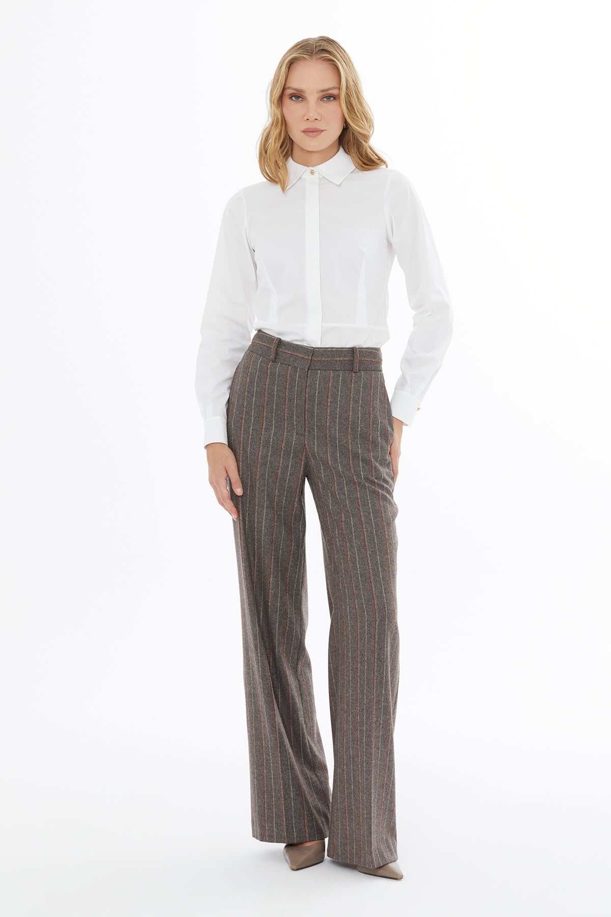 Brown Striped Palazzo Trousers
