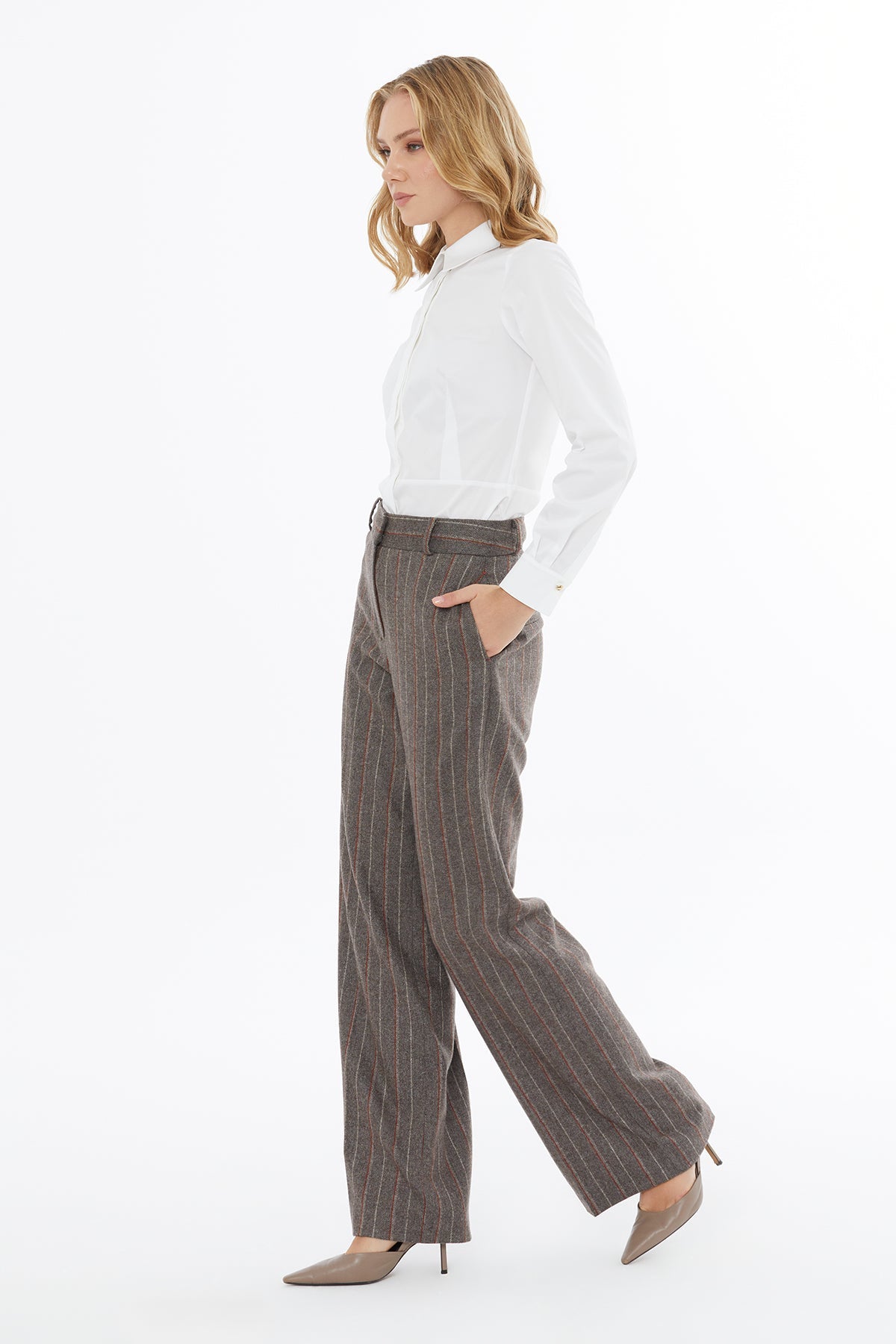 Brown Striped Palazzo Trousers
