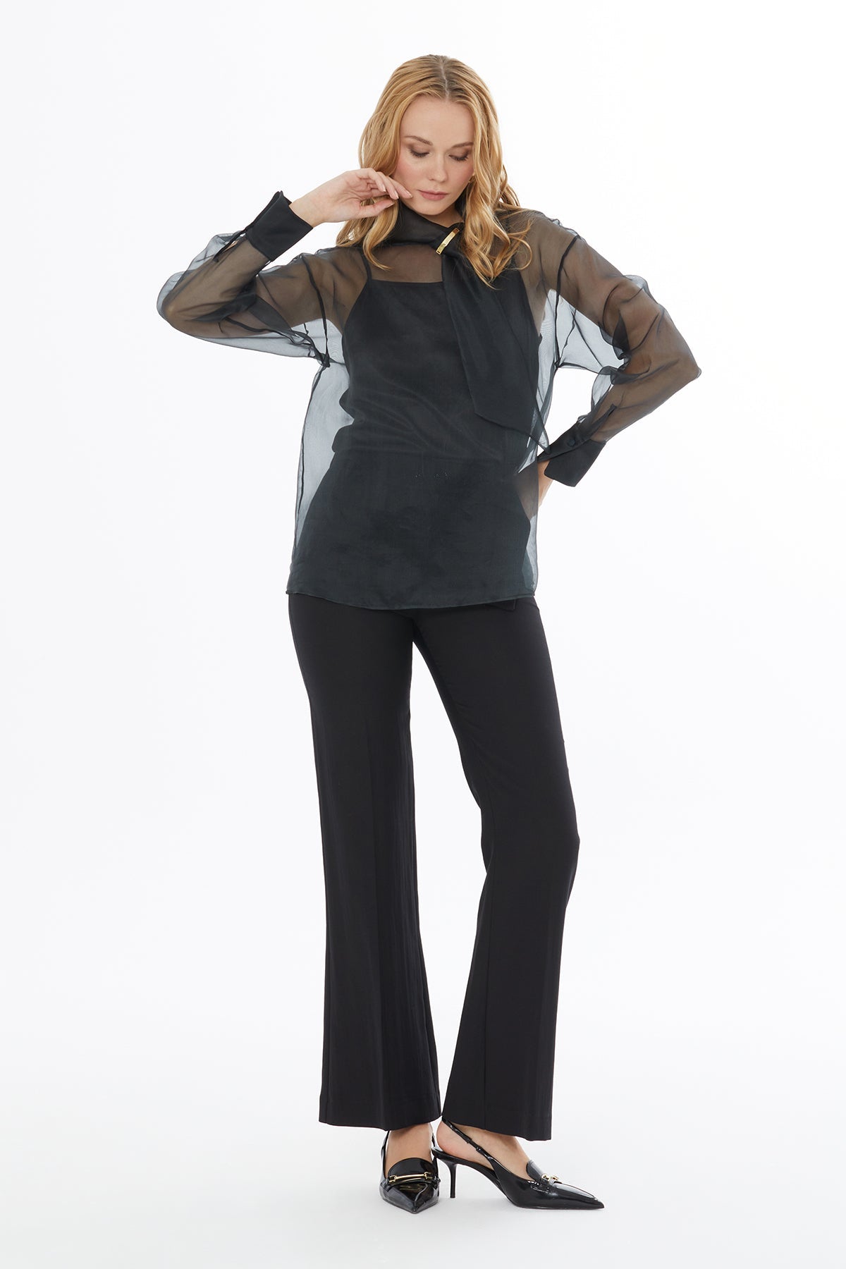 Black High-Neck Transparent Blouse