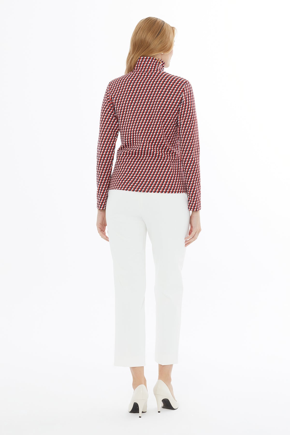 Printed Turtleneck Beaded Knitted Blouse