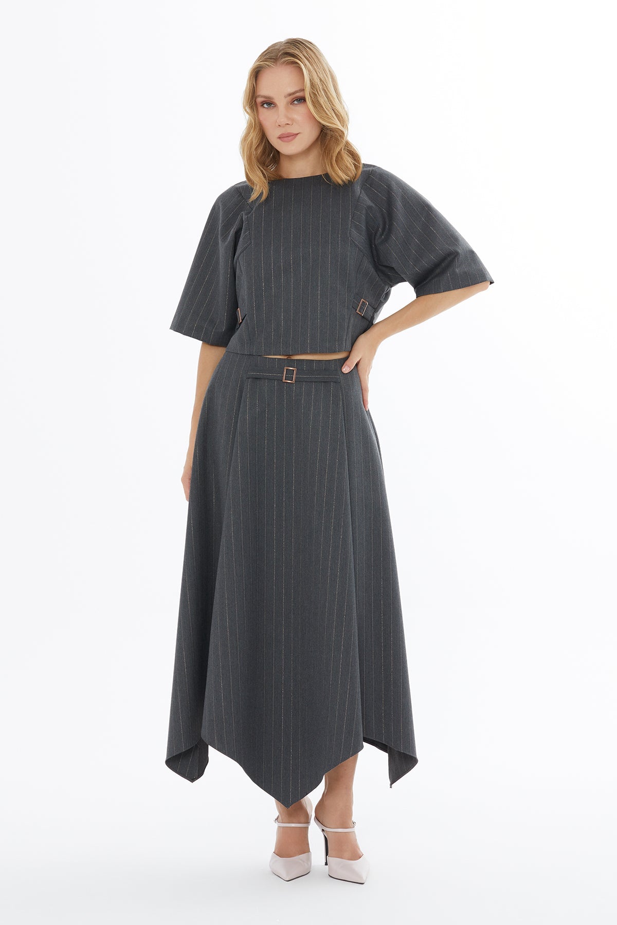 Grey Blouse with Batwing Sleeves