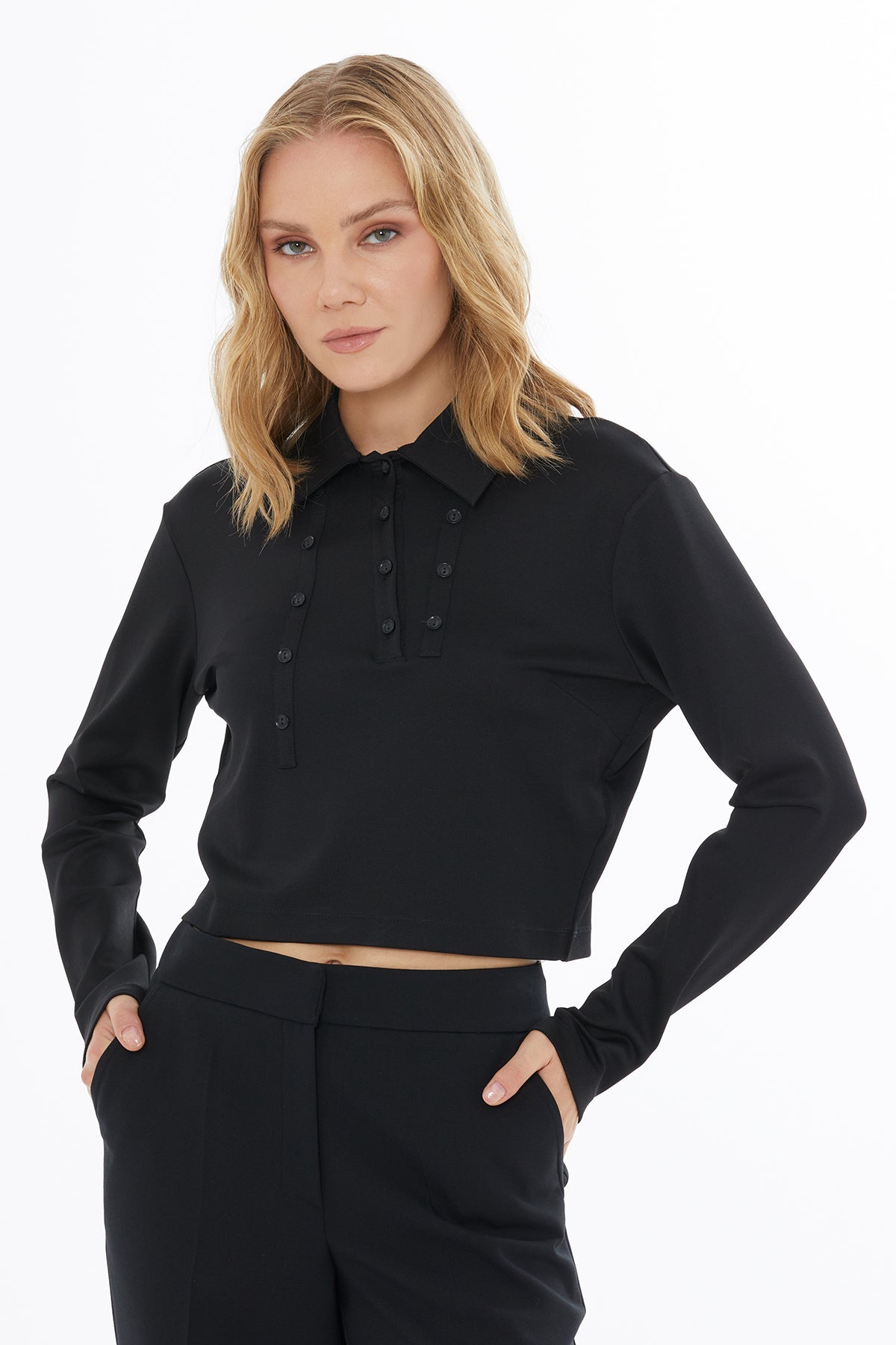 Black T-Shirt with Button Closure