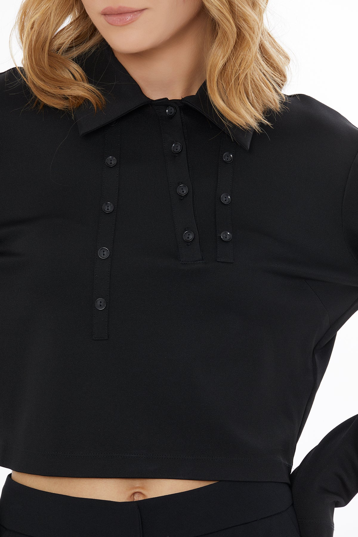 Black T-Shirt with Button Closure