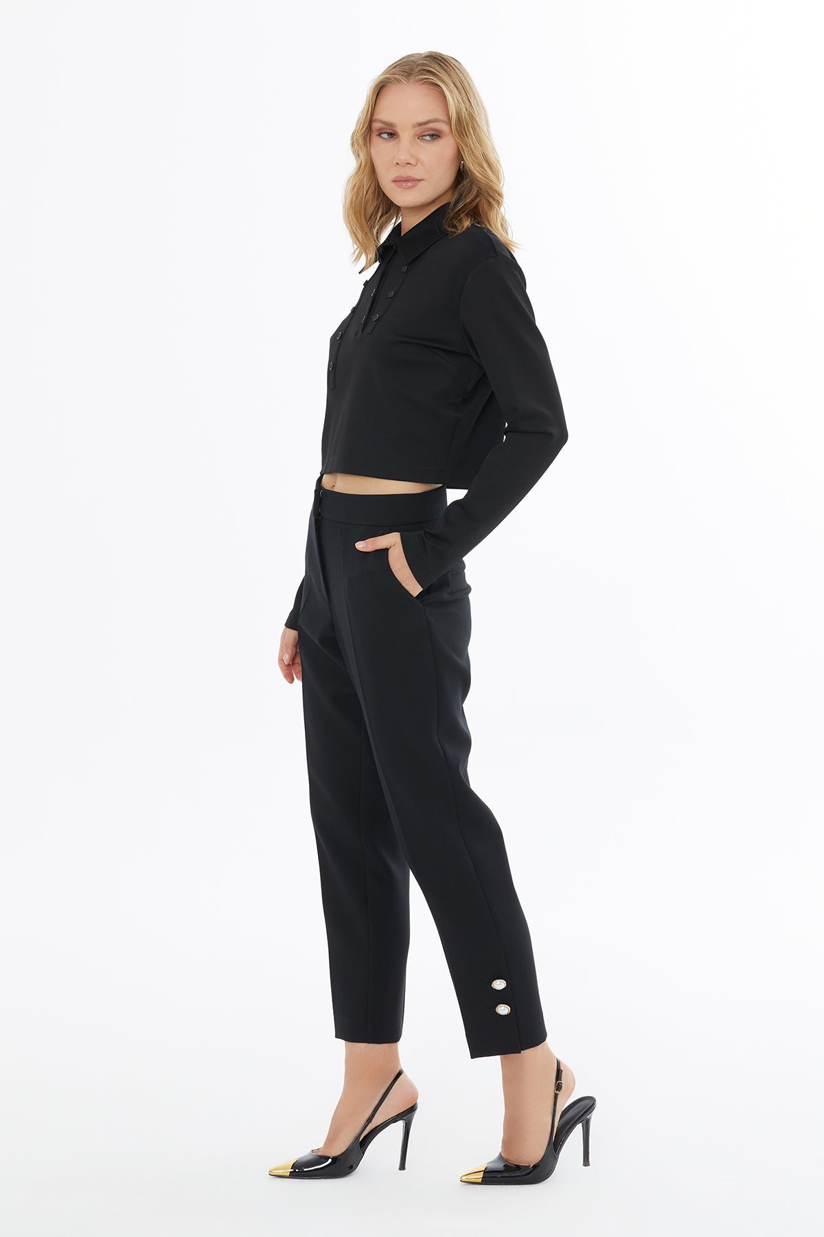 Black T-Shirt with Button Closure