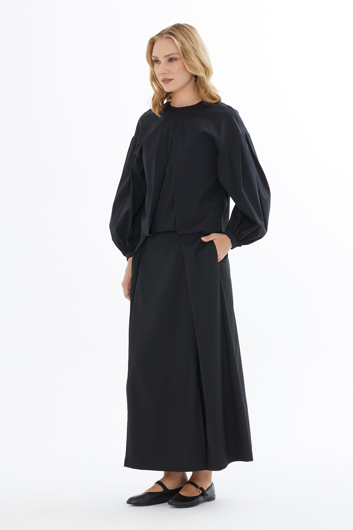 Black Blouse with Balloon Sleeves