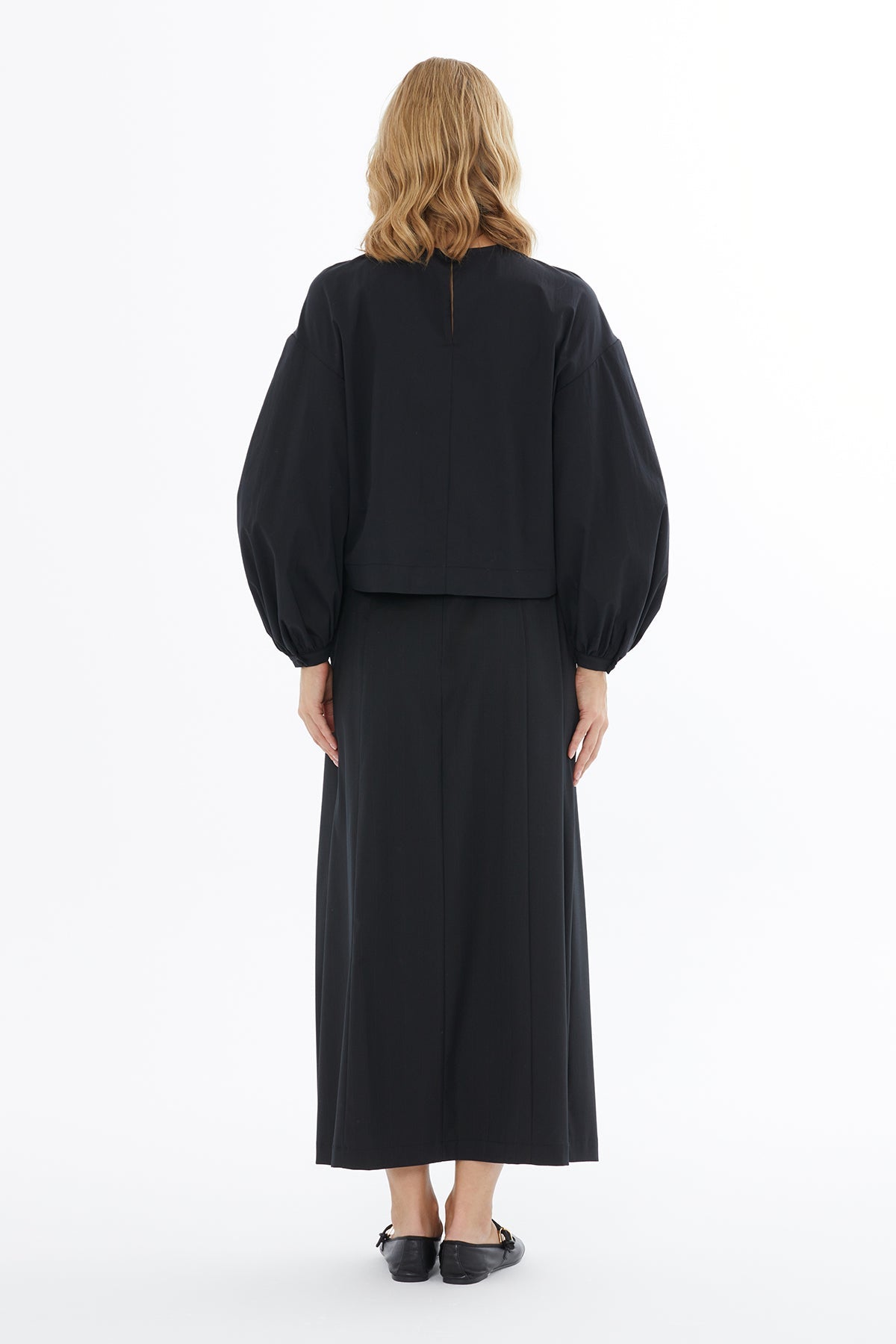 Black Blouse with Balloon Sleeves