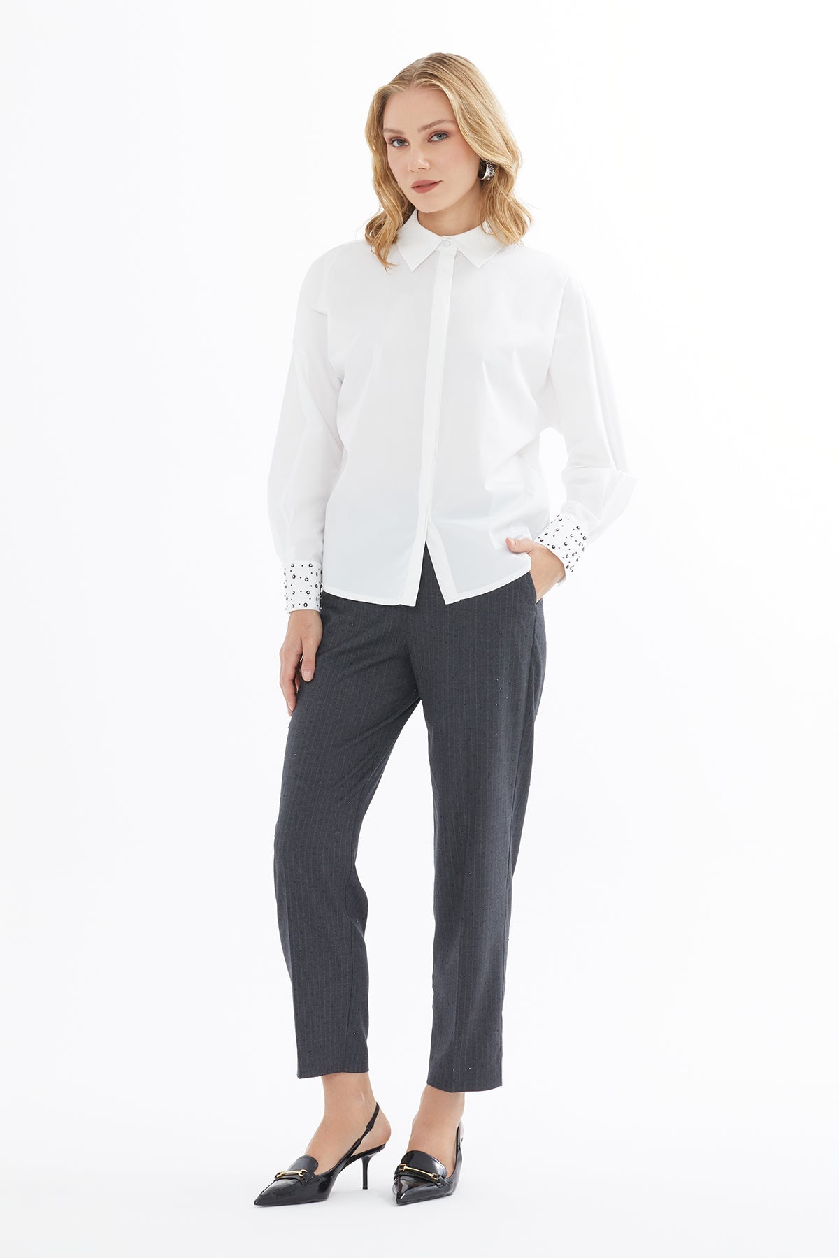 White Shirt with Embroidered Sleeves