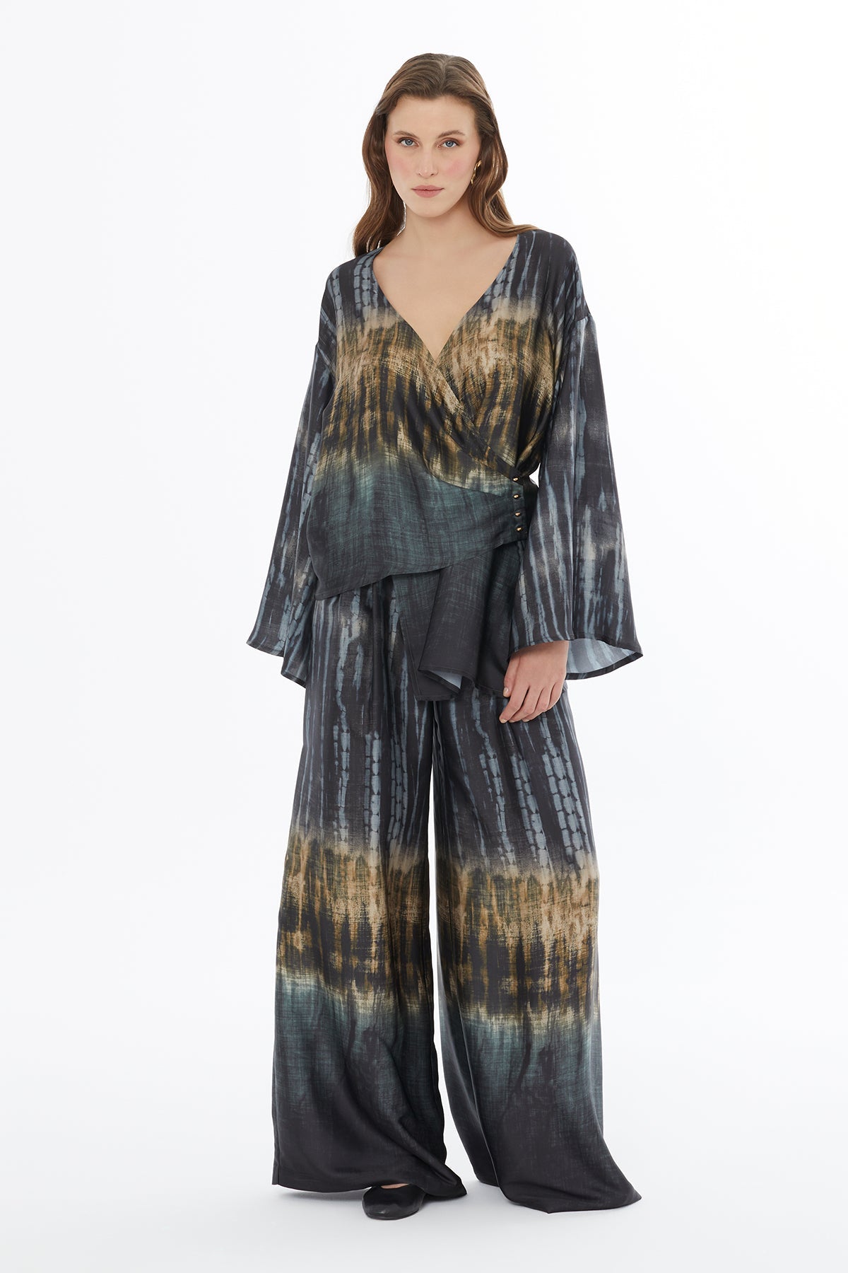 Printed Wrap-Around Blouse