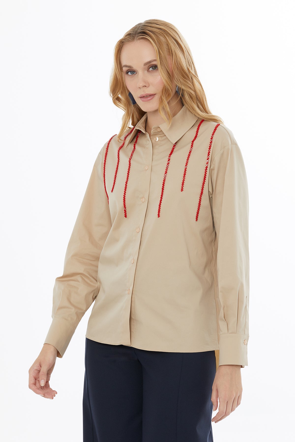 Beige Beaded Shirt