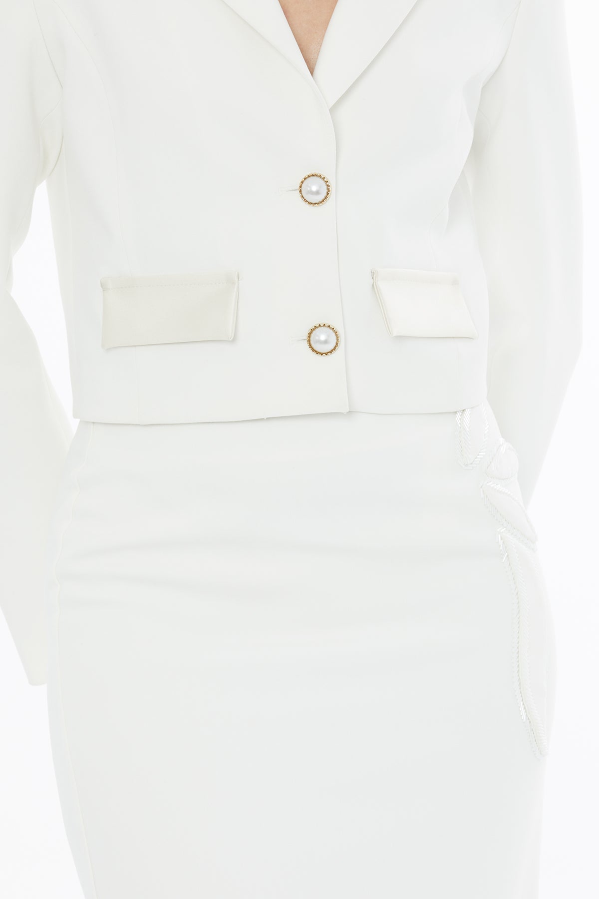 Ecru Midi Skirt with Bead Detail