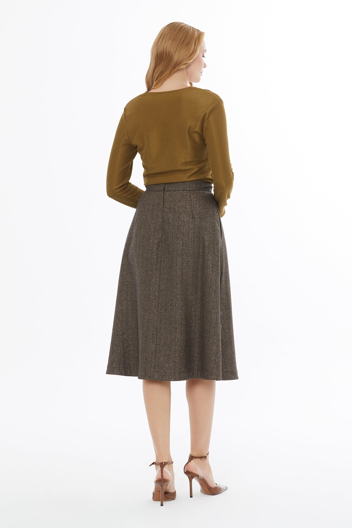 Brown Midi Skirt with Side Slit
