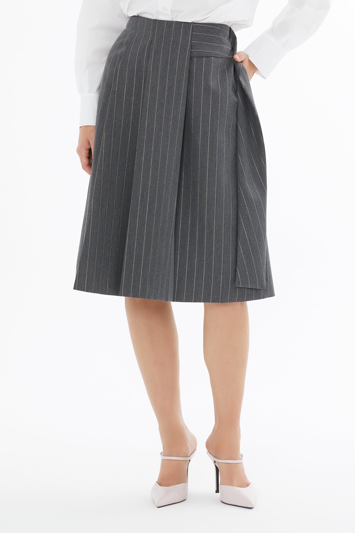 Grey Midi Pleated Skirt