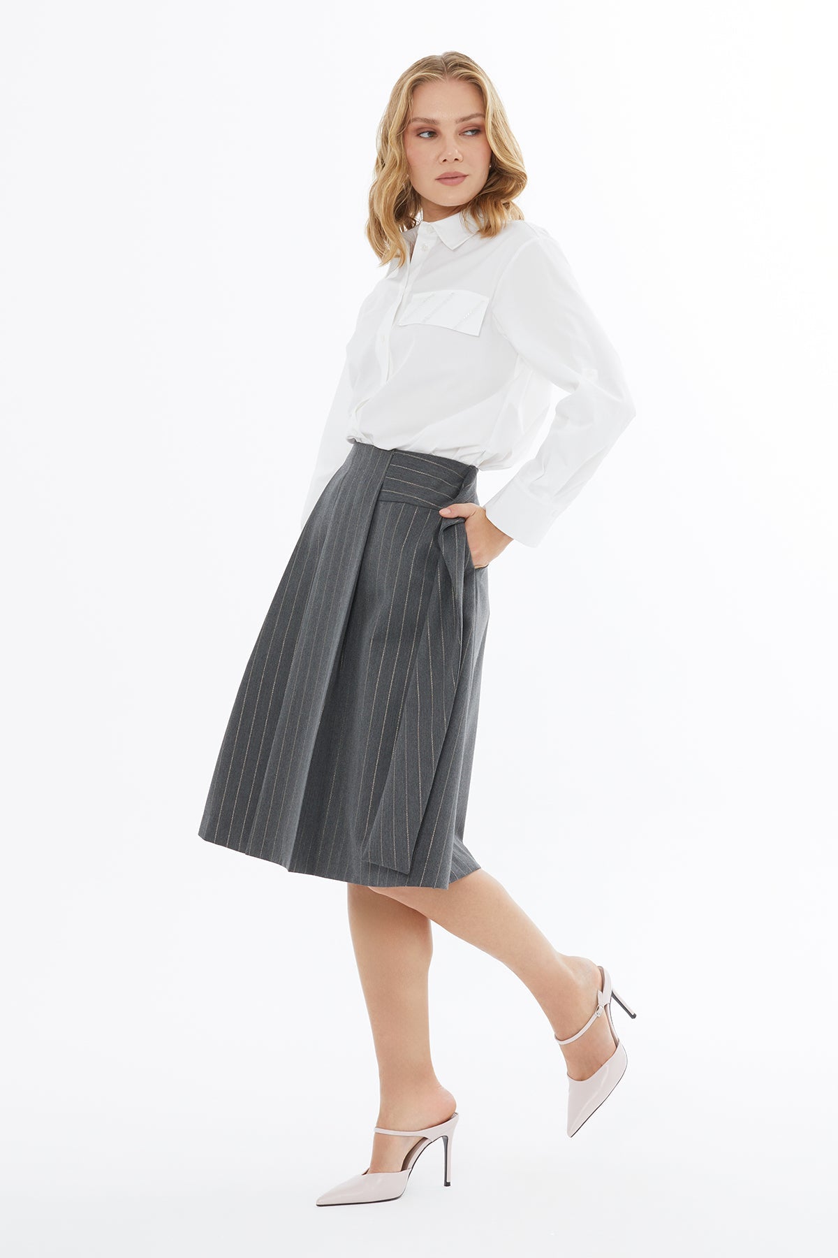 Grey Midi Pleated Skirt