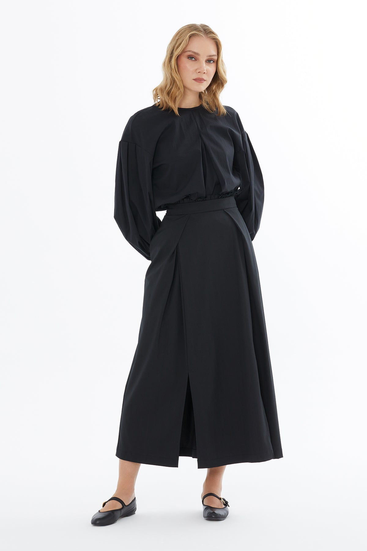 Black Skirt with Front Pleat Detail