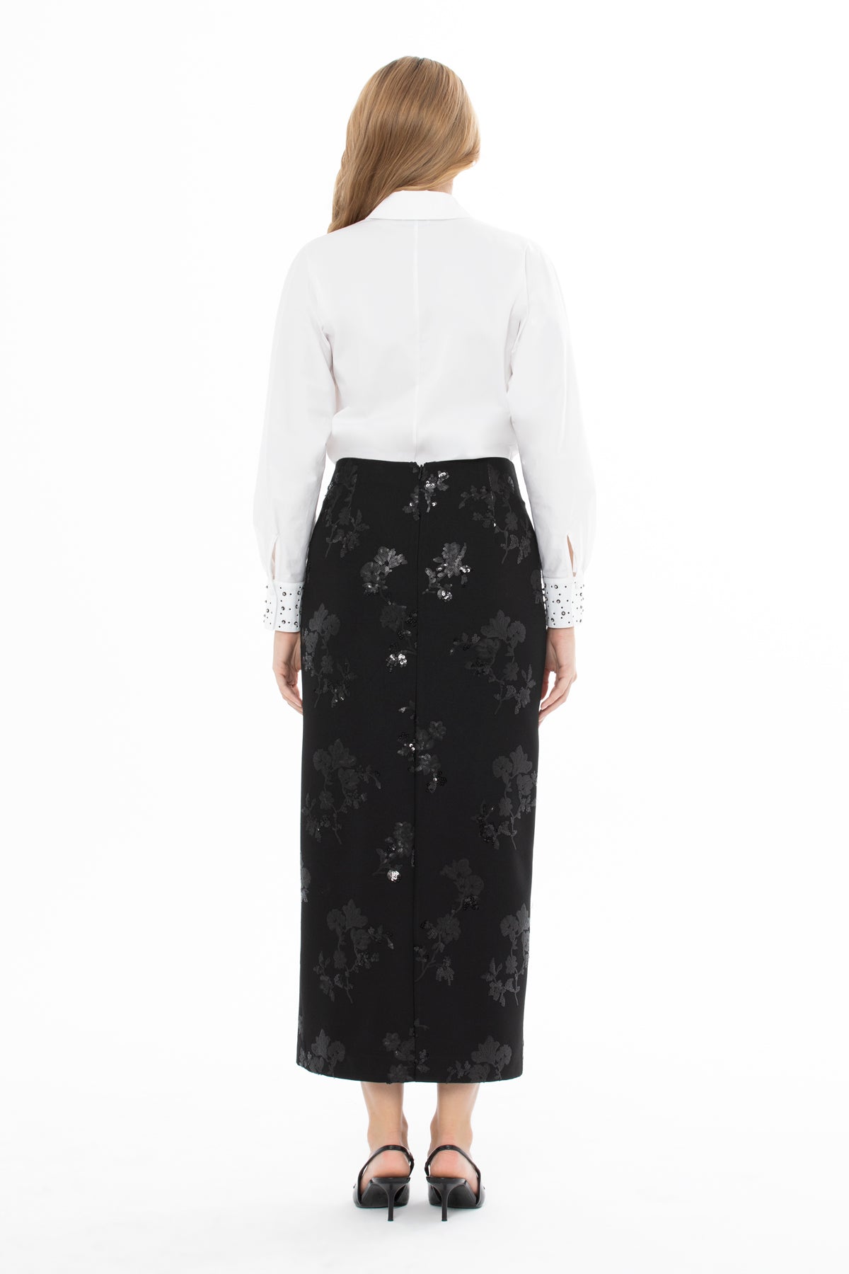 Black Embroidered Skirt with Front Slit