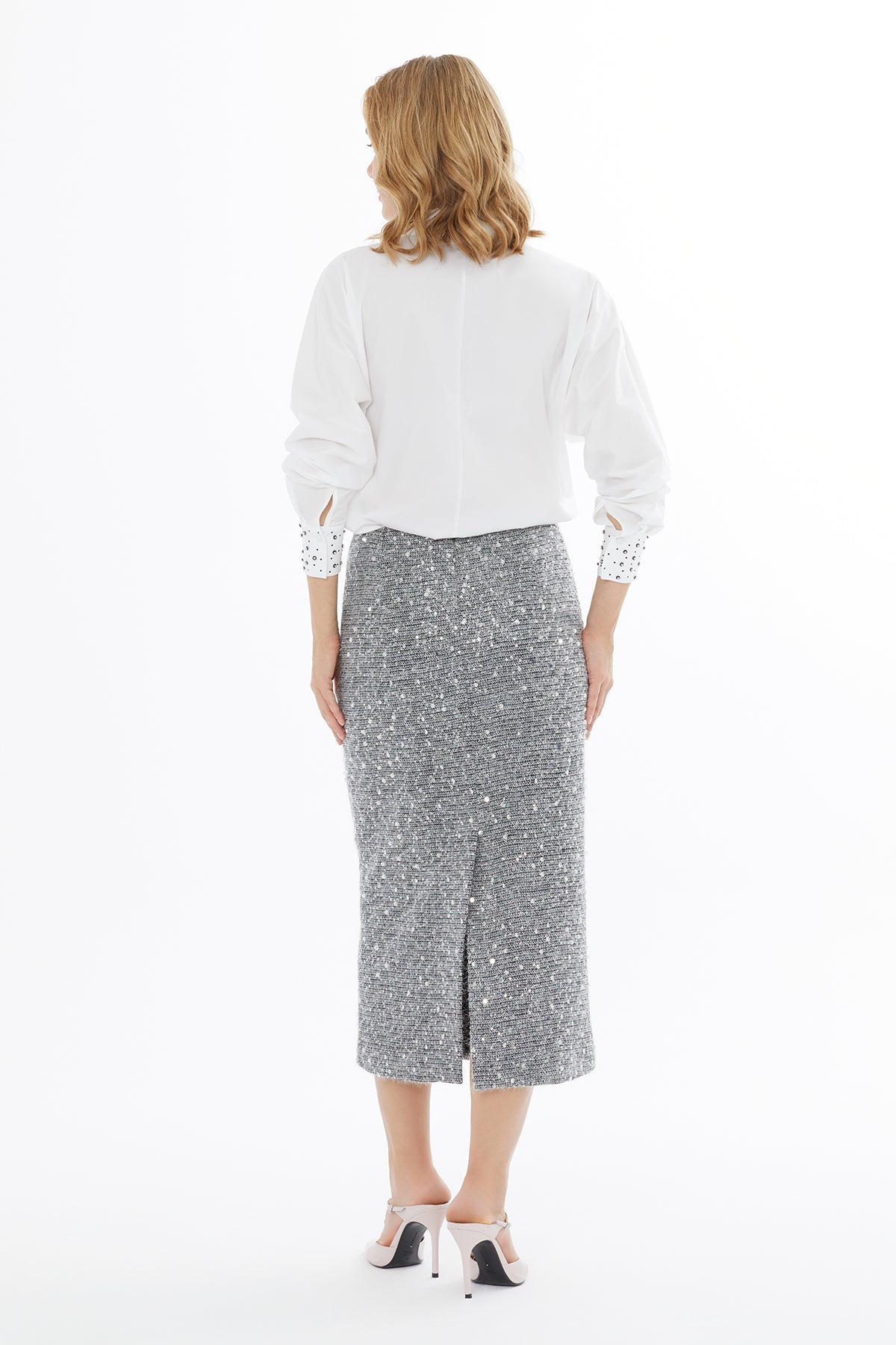 Grey Zip-Up Midi Skirt