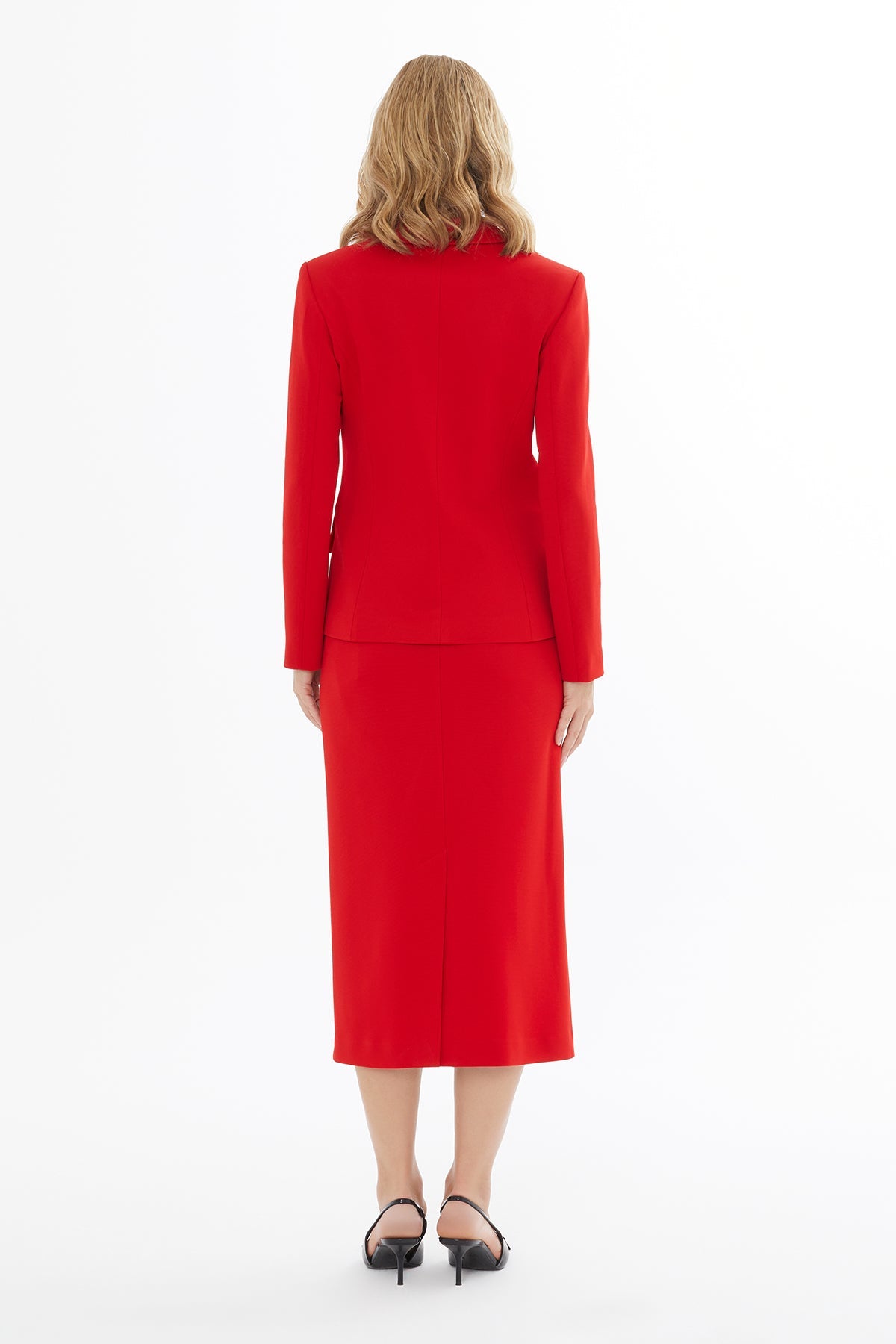 Red Button-Closure Jacket with Pockets