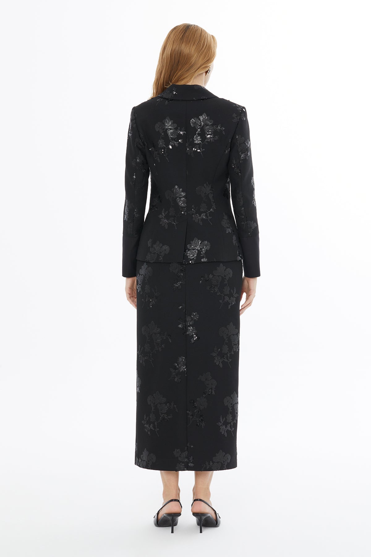 Black Embroidered Jacket with Button Closure