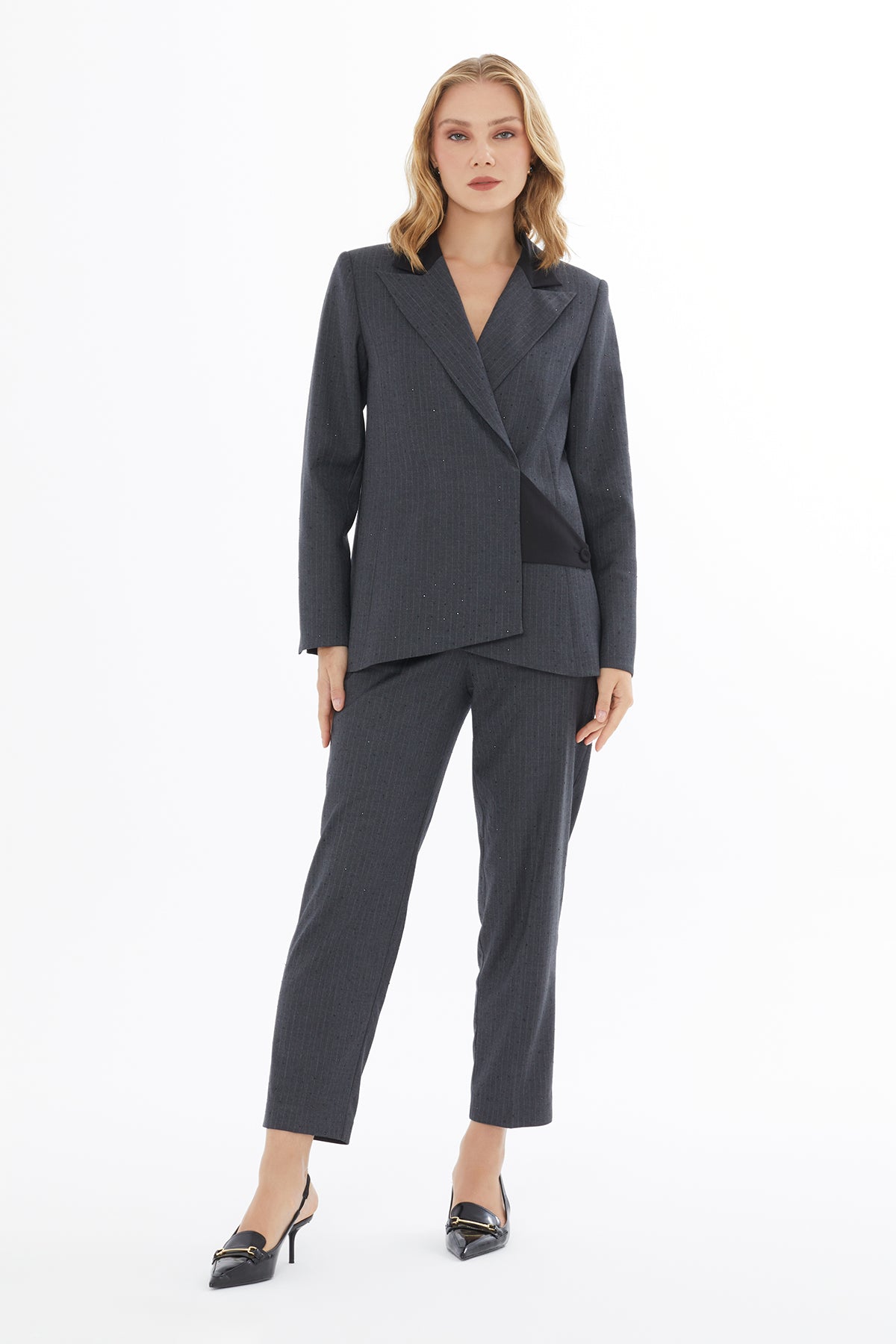 Grey Double-Breasted Jacket with Pockets