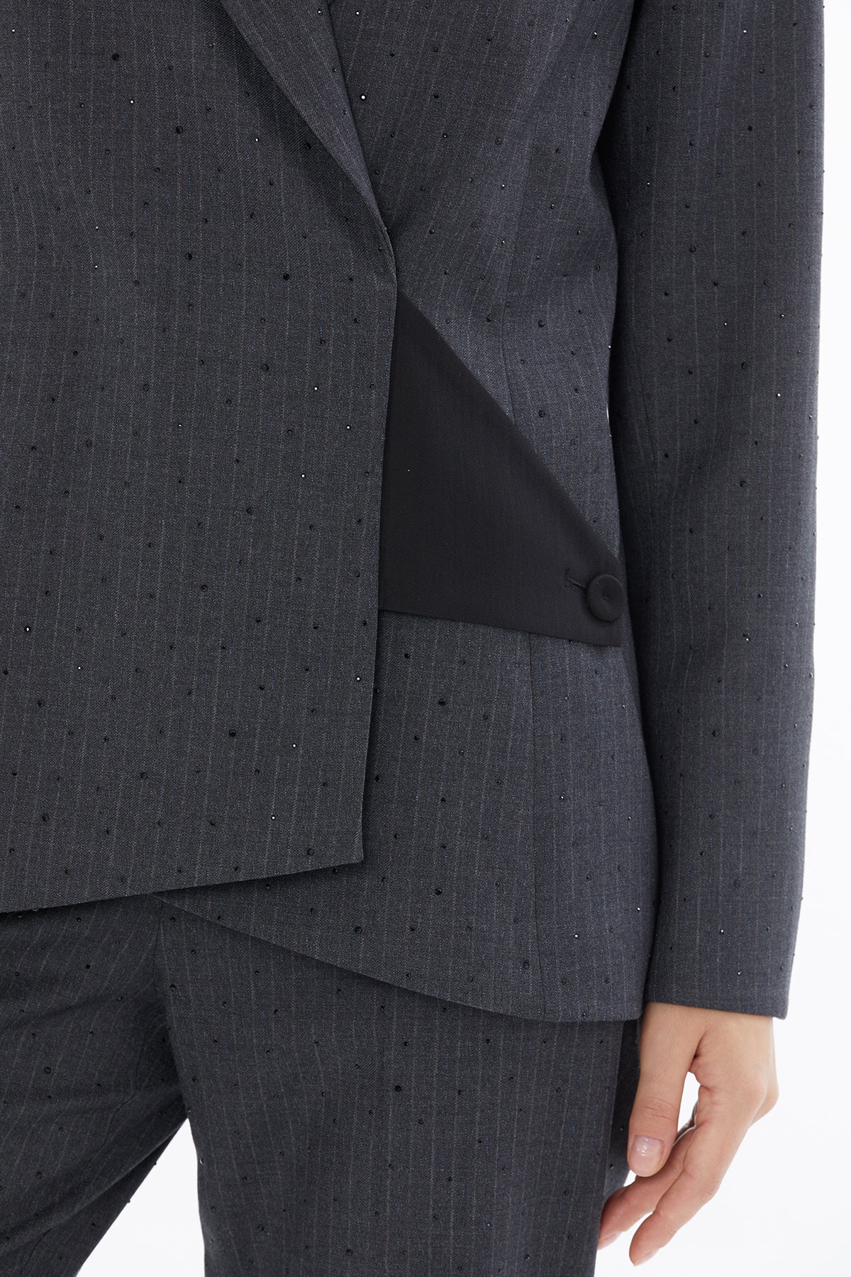 Grey Double-Breasted Jacket with Pockets