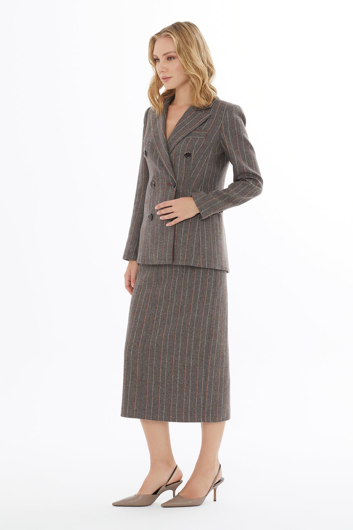 Brown Striped Button-Down Jacket
