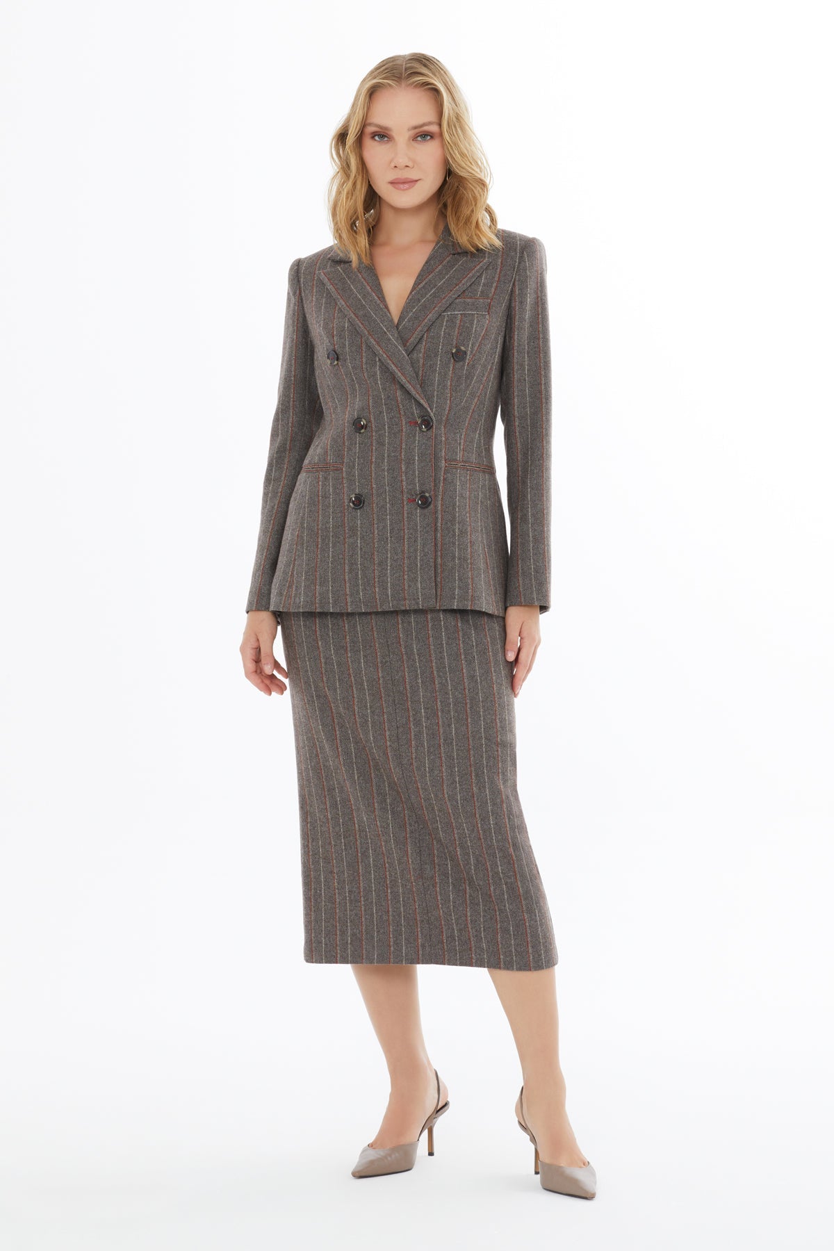 Brown Striped Button-Down Jacket