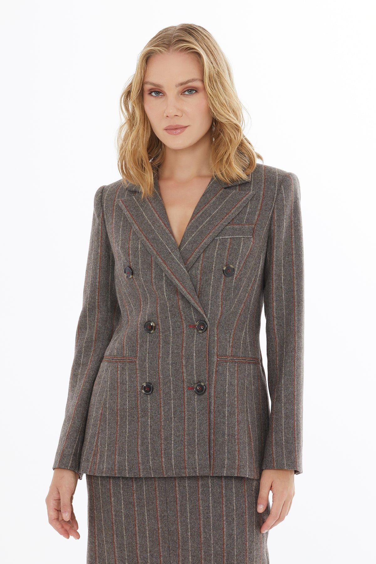 Brown Striped Button-Down Jacket