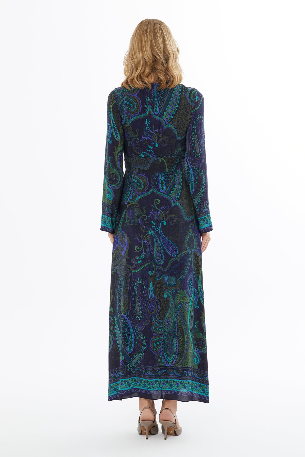 Printed Maxi Dress with Belt Accessory