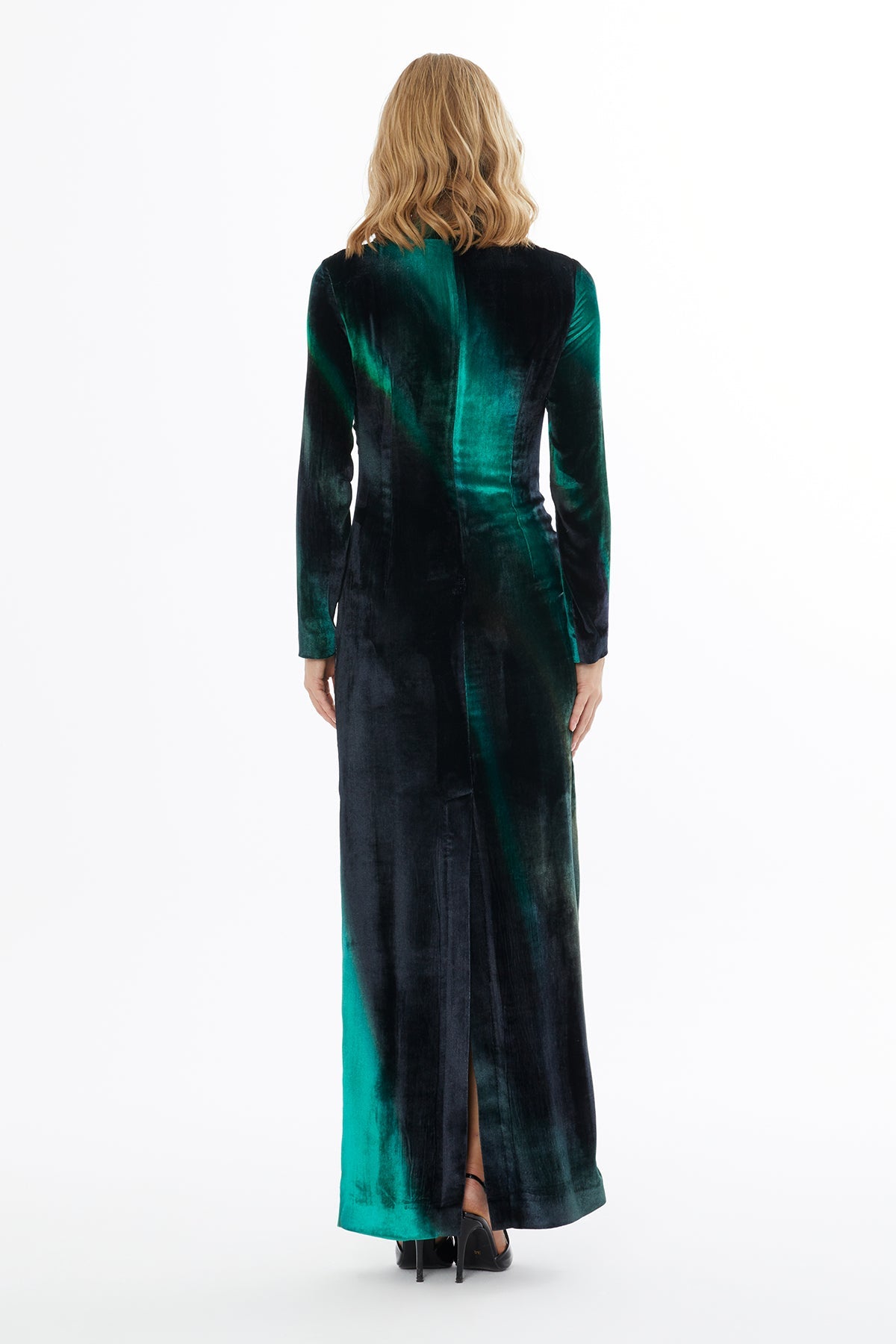 Green Beaded High-Neck Long Dress