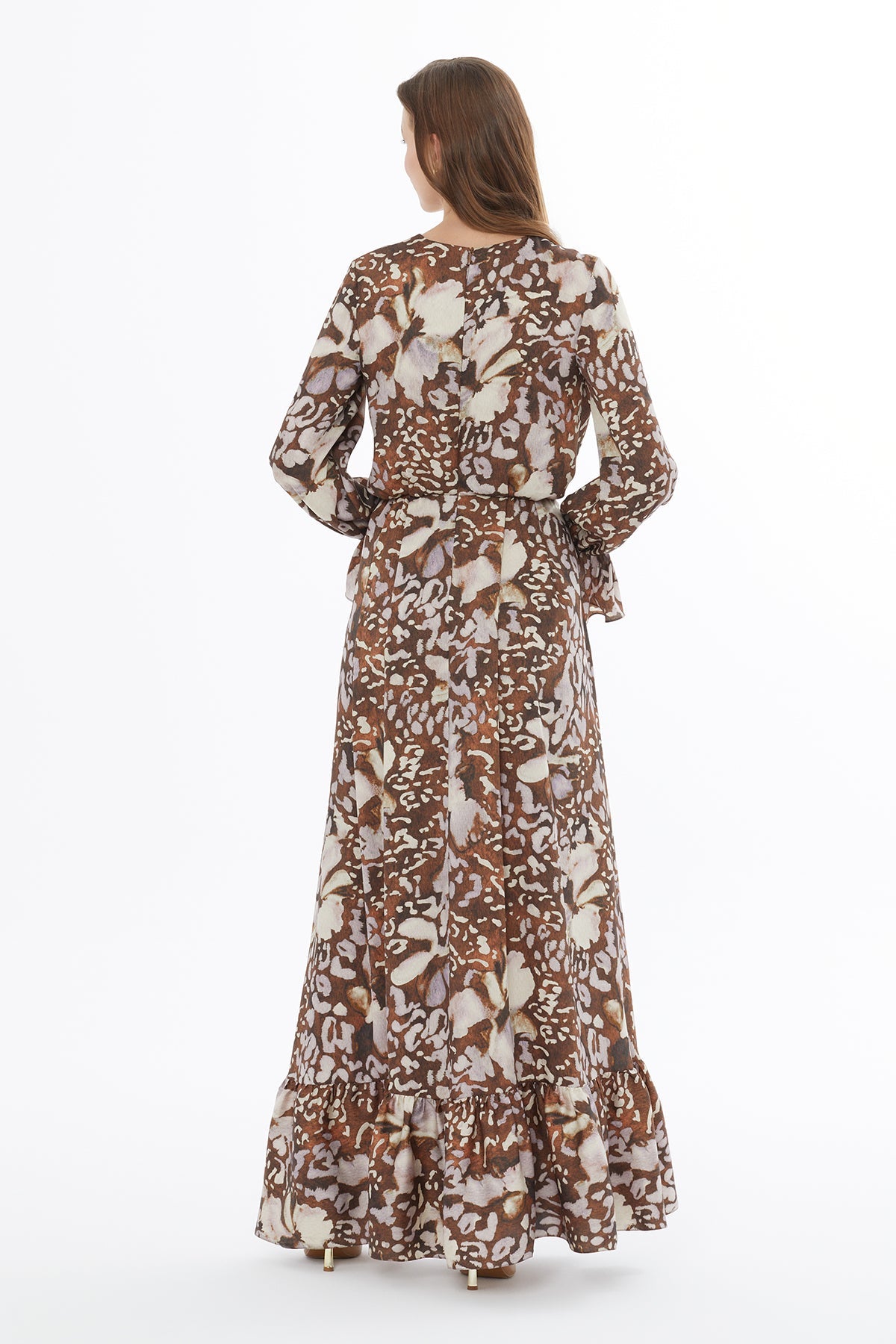 Printed Round Neck Ruffled Maxi Dress