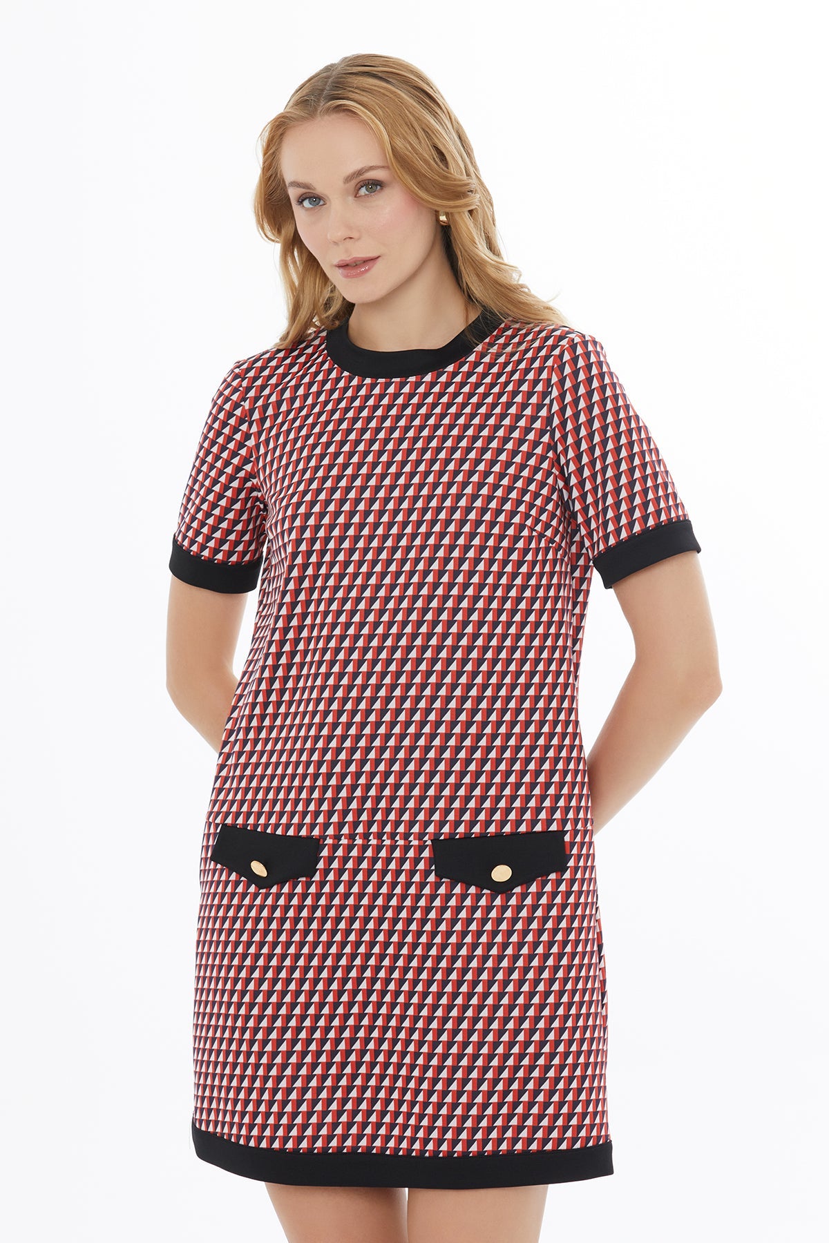 Printed Round-Neck Pocketed Mini Dress