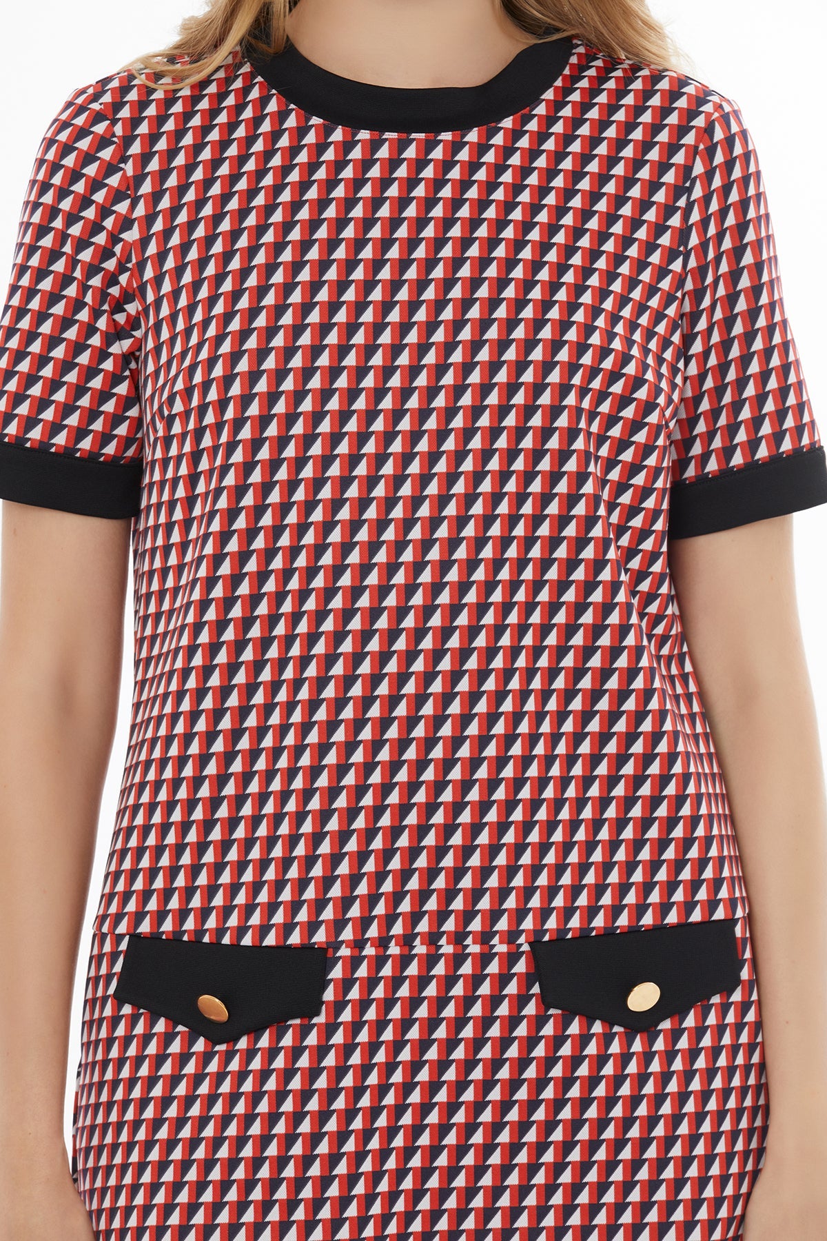 Printed Round-Neck Pocketed Mini Dress