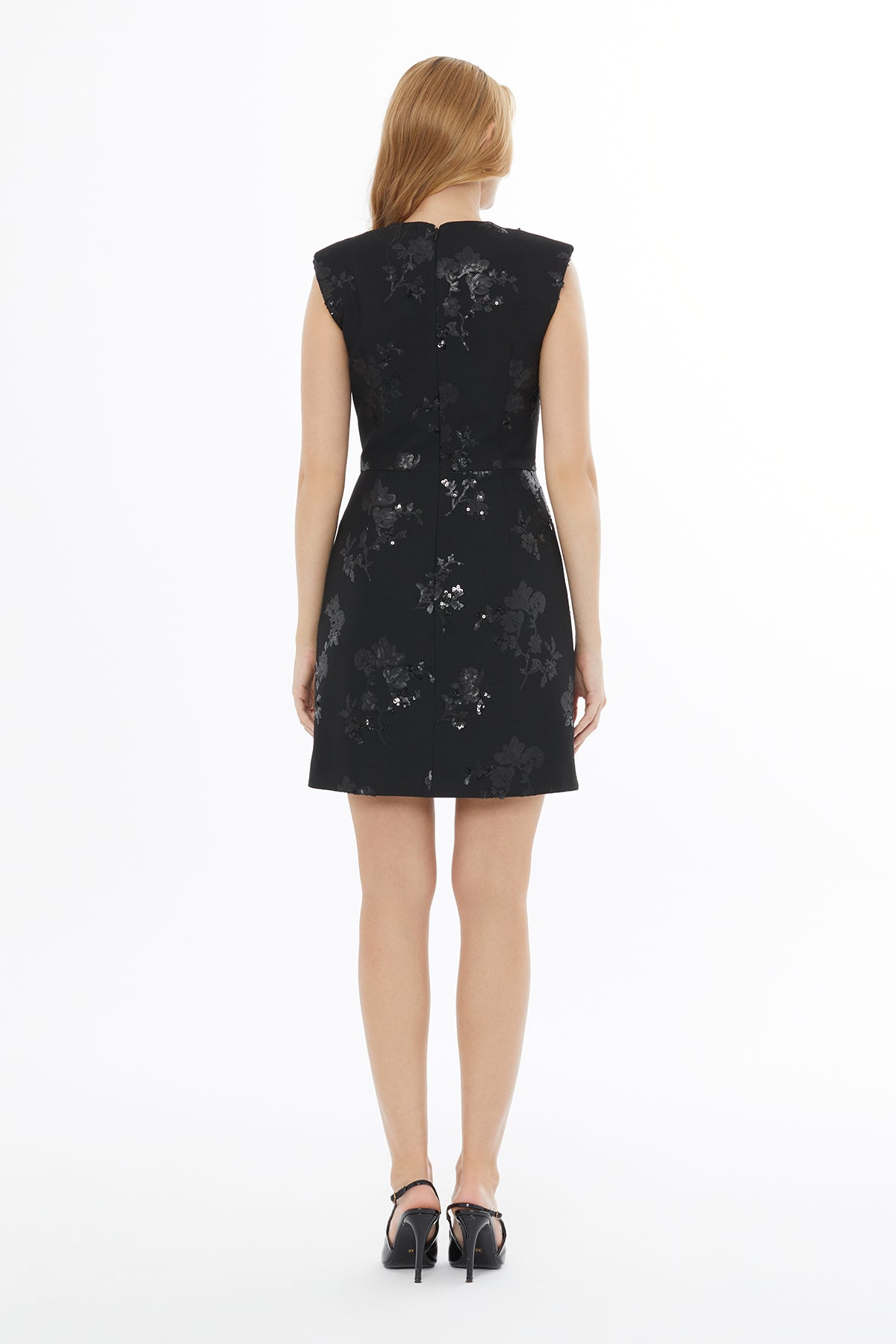 Black Embroidered V-Neck Mini Dress