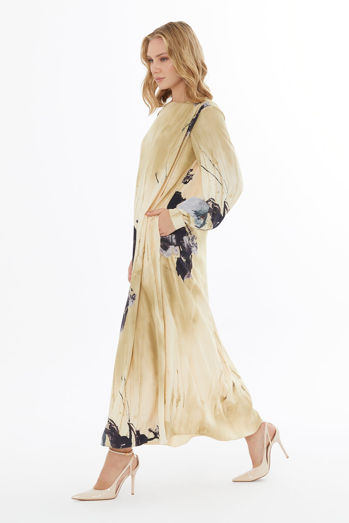 Printed Round-Neck Long Dress