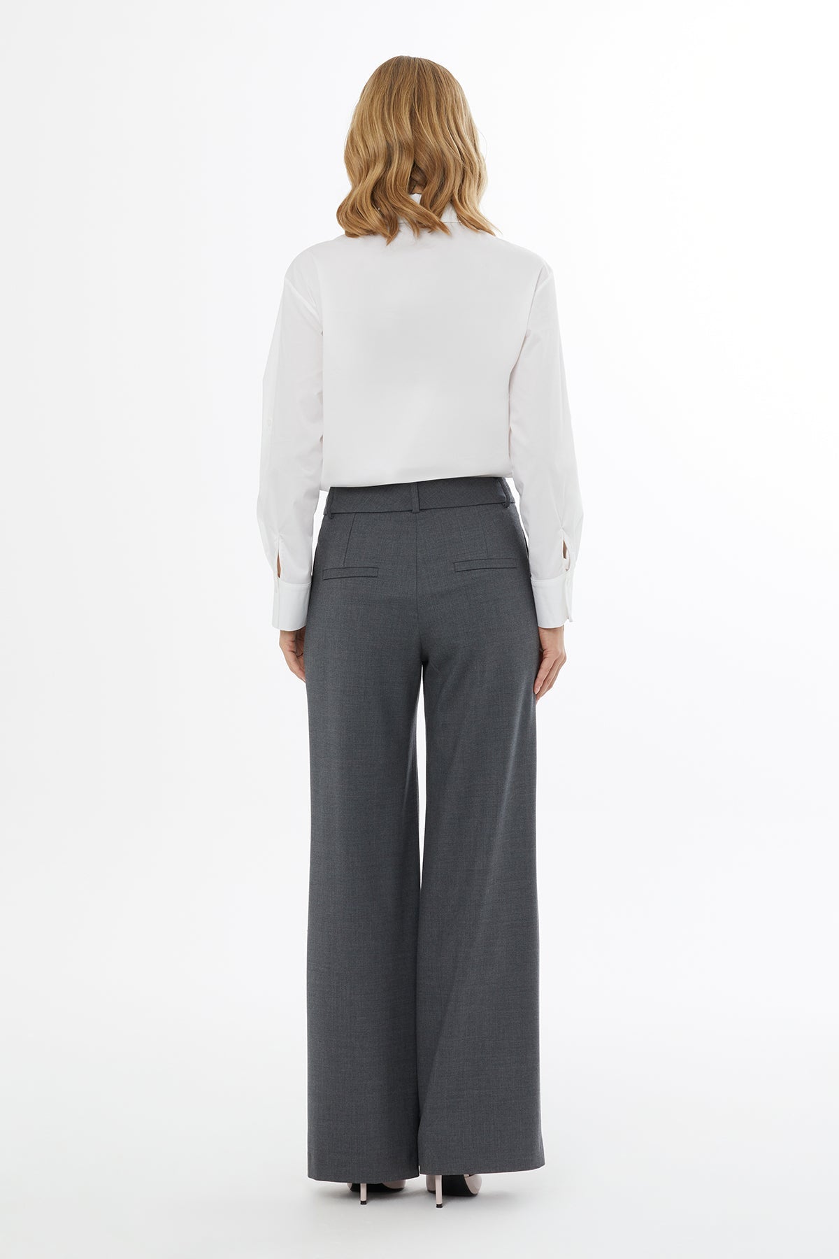 Grey Wide-Leg Pleated Trousers