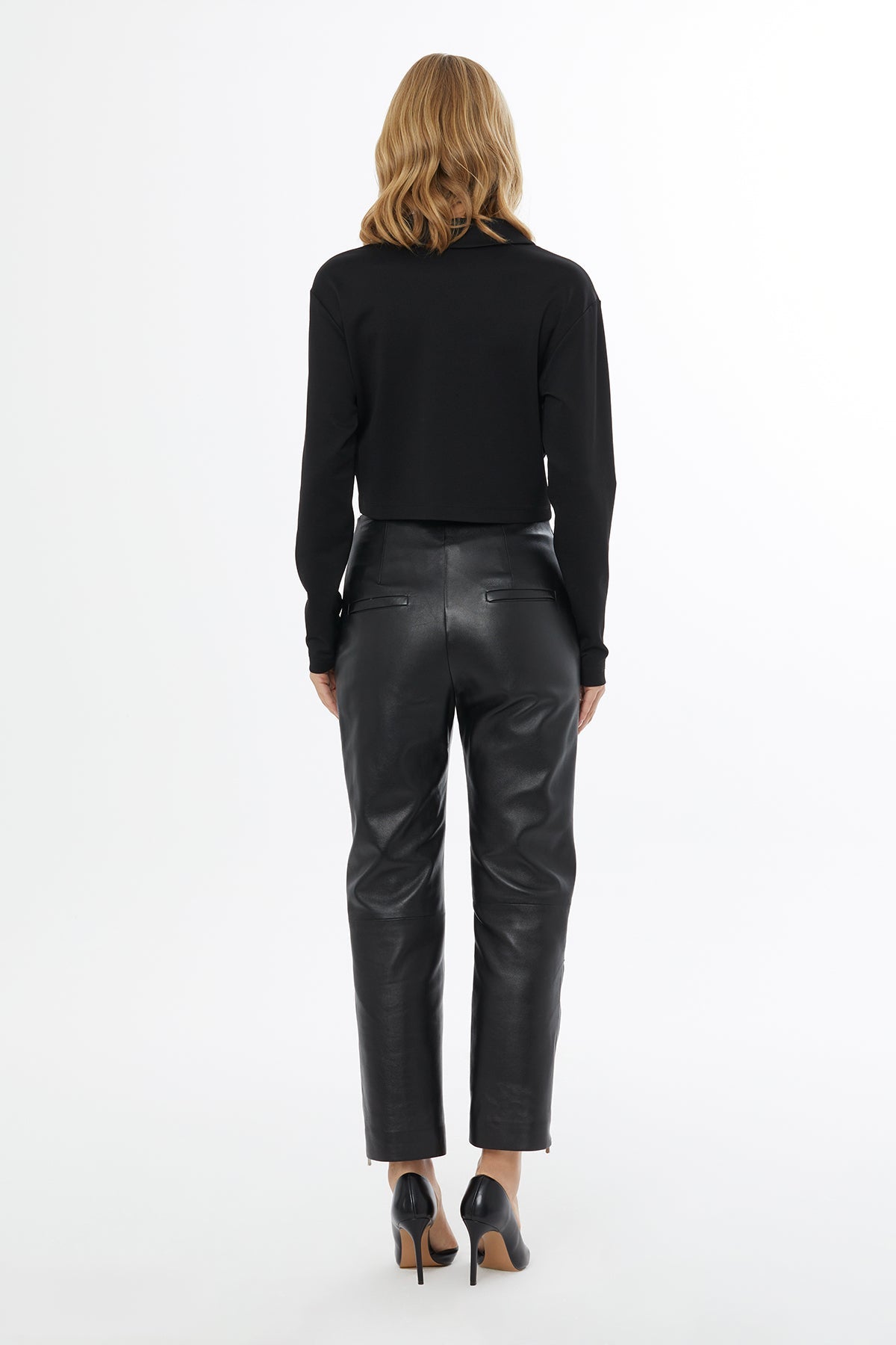 Black Leather Trousers with Zip Cuffs