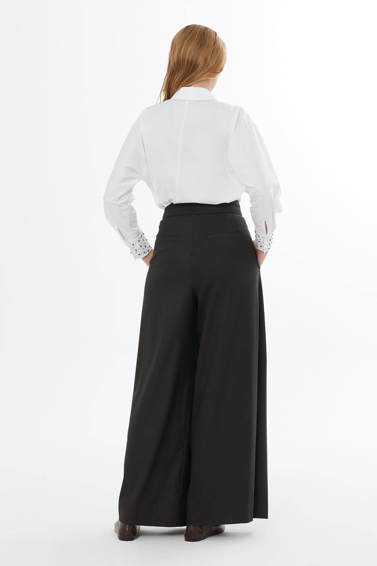 Brown Palazzo Trousers with Zipper Closure