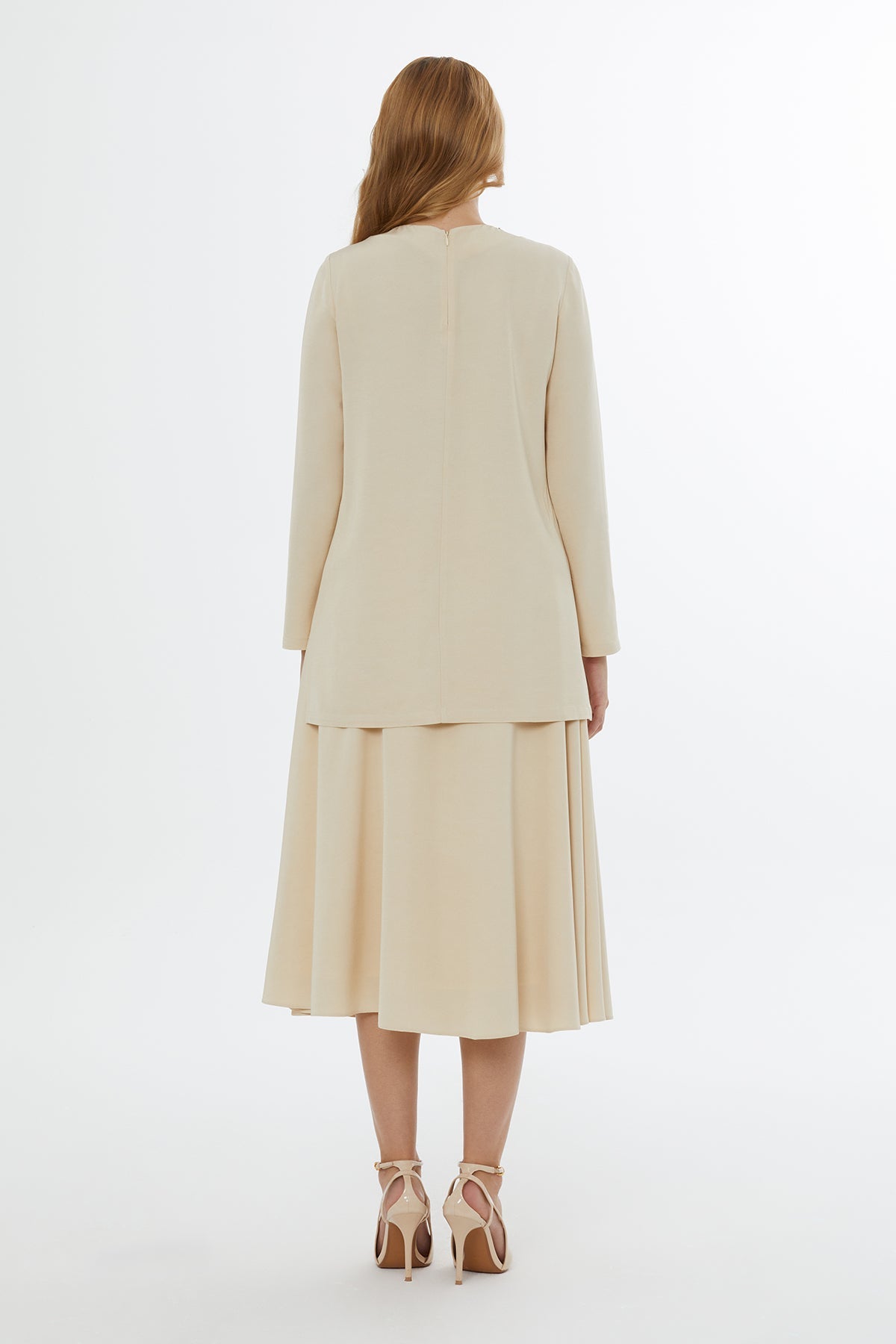 Beige Blouse with Bead-Detail Collar