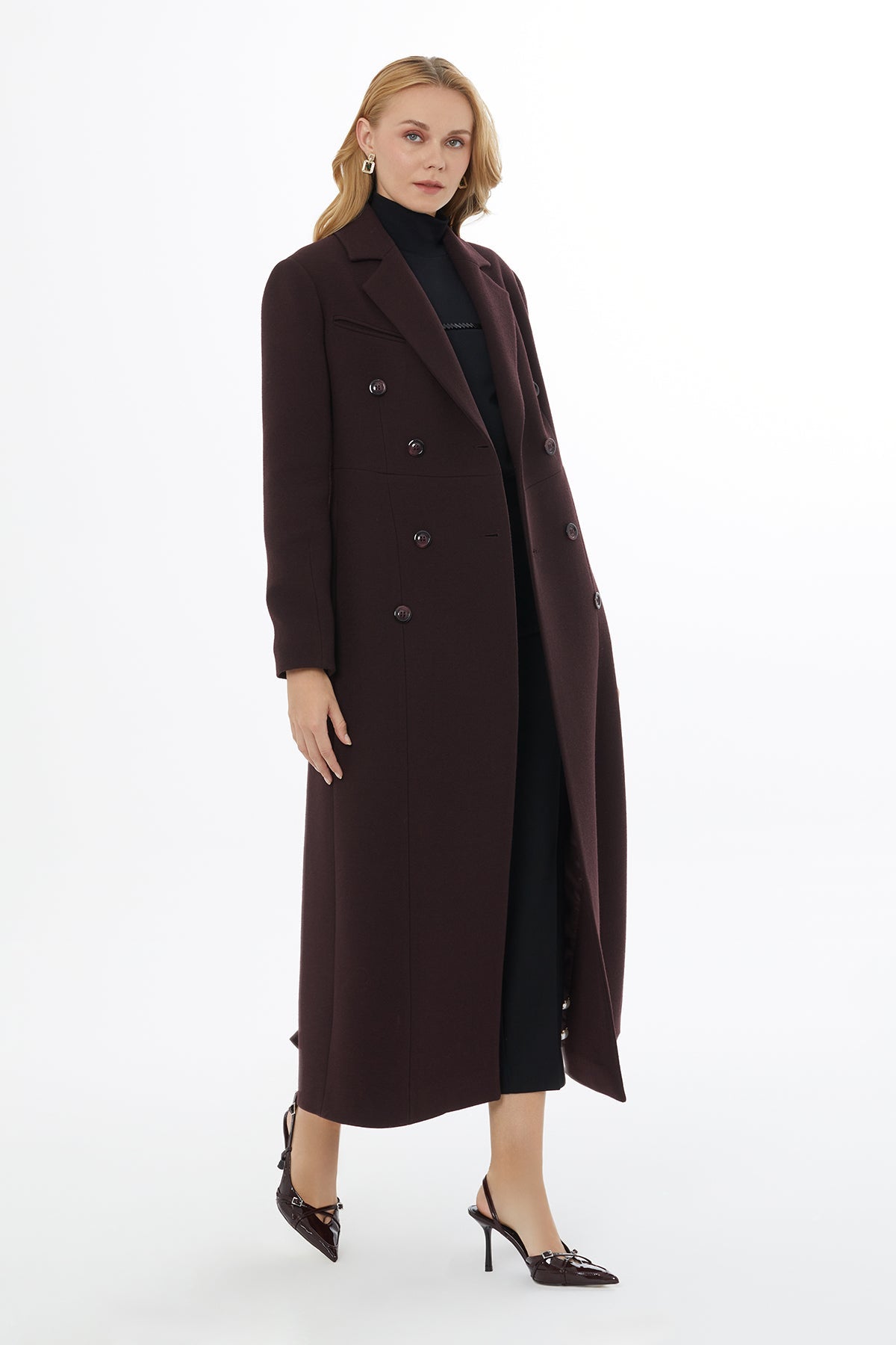 Burgundy Long Back-Slit Coat