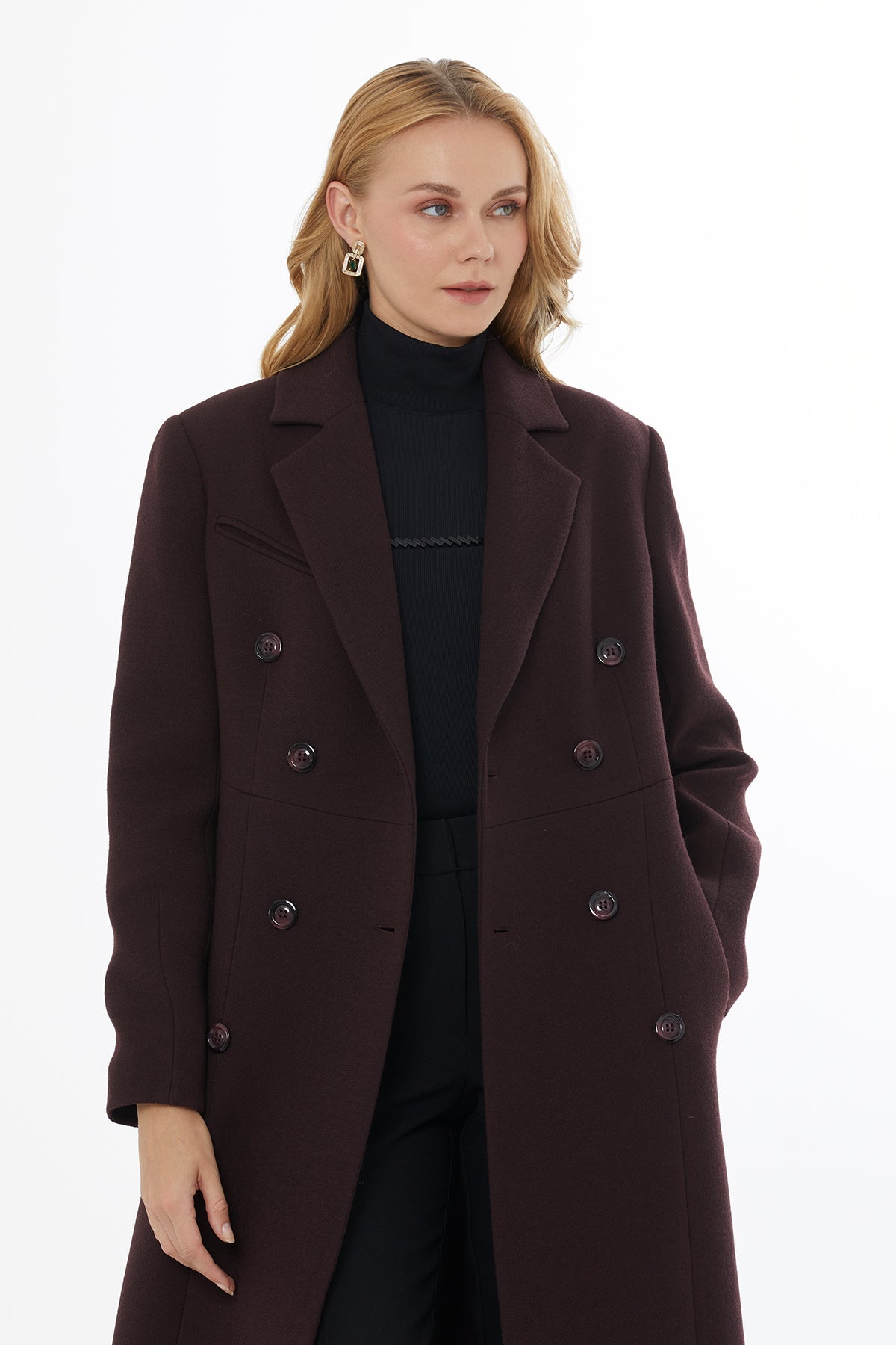 Burgundy Long Back-Slit Coat