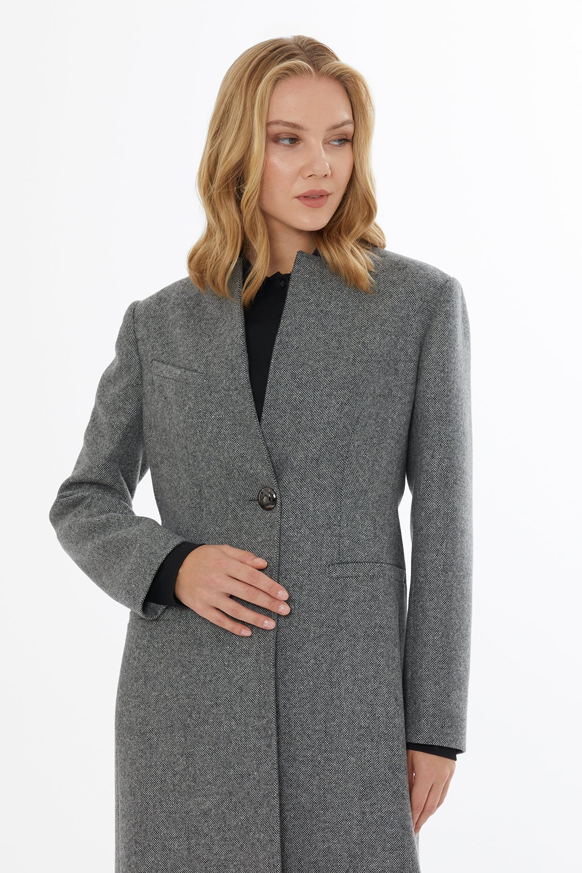 Grey Button Detail Full-Fit Coat