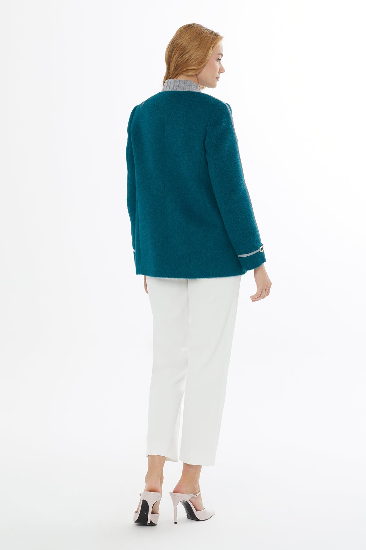 Green Pockets and Button Closure Jacket