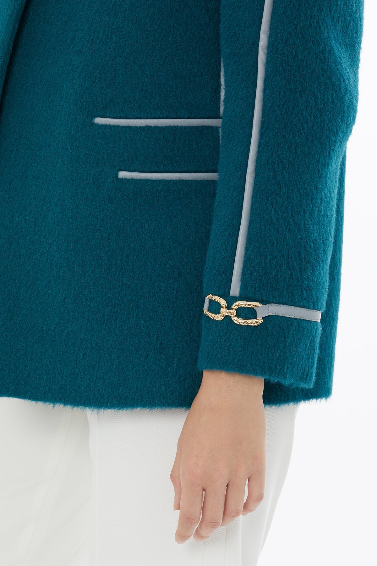 Green Pockets and Button Closure Jacket